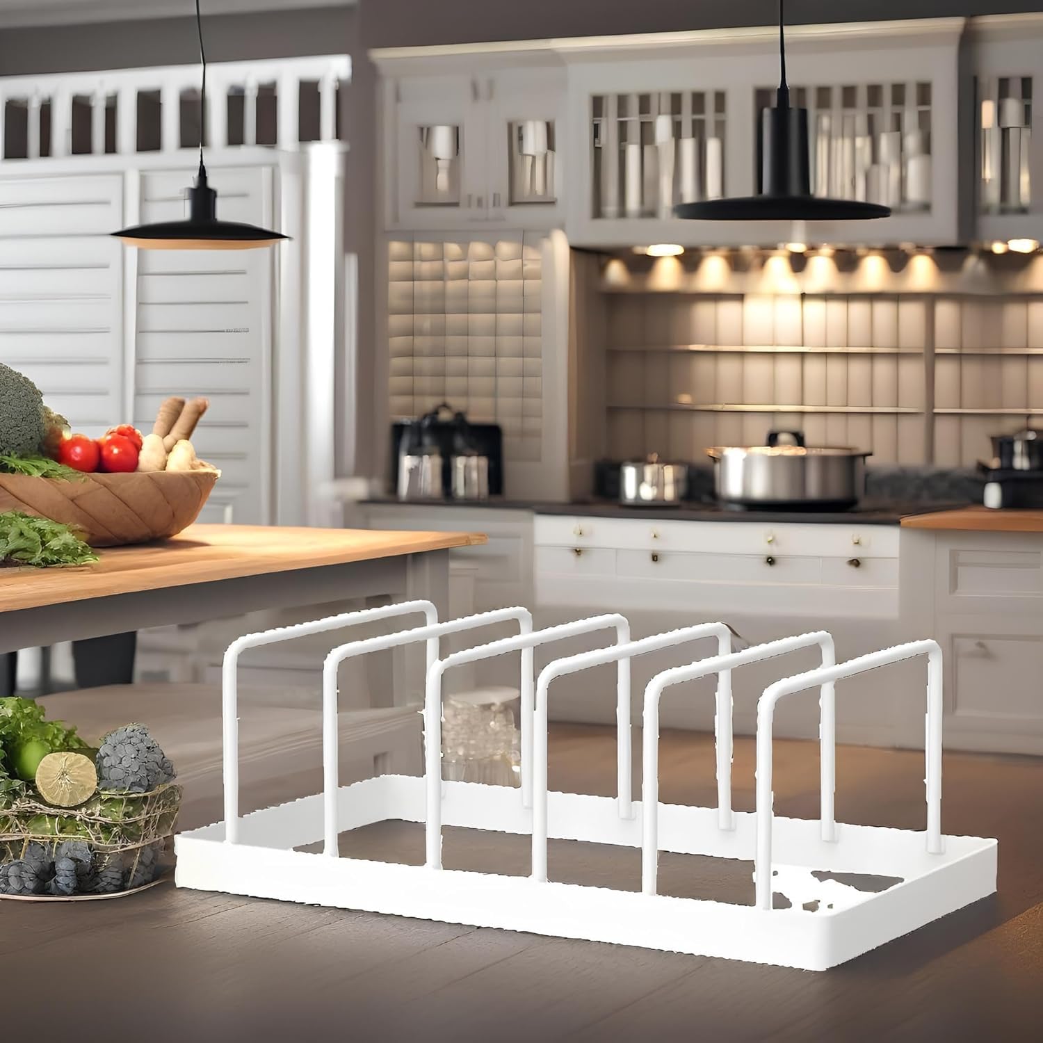 VALKYRIE ART White Metal Plate Stand - Premium Kitchen Cabinet Organizer for Plates, Thalis & Utensils - Space Saving Dish Rack for Countertop - Perfect for Indian Kitchens, Restaurants & Small Spaces