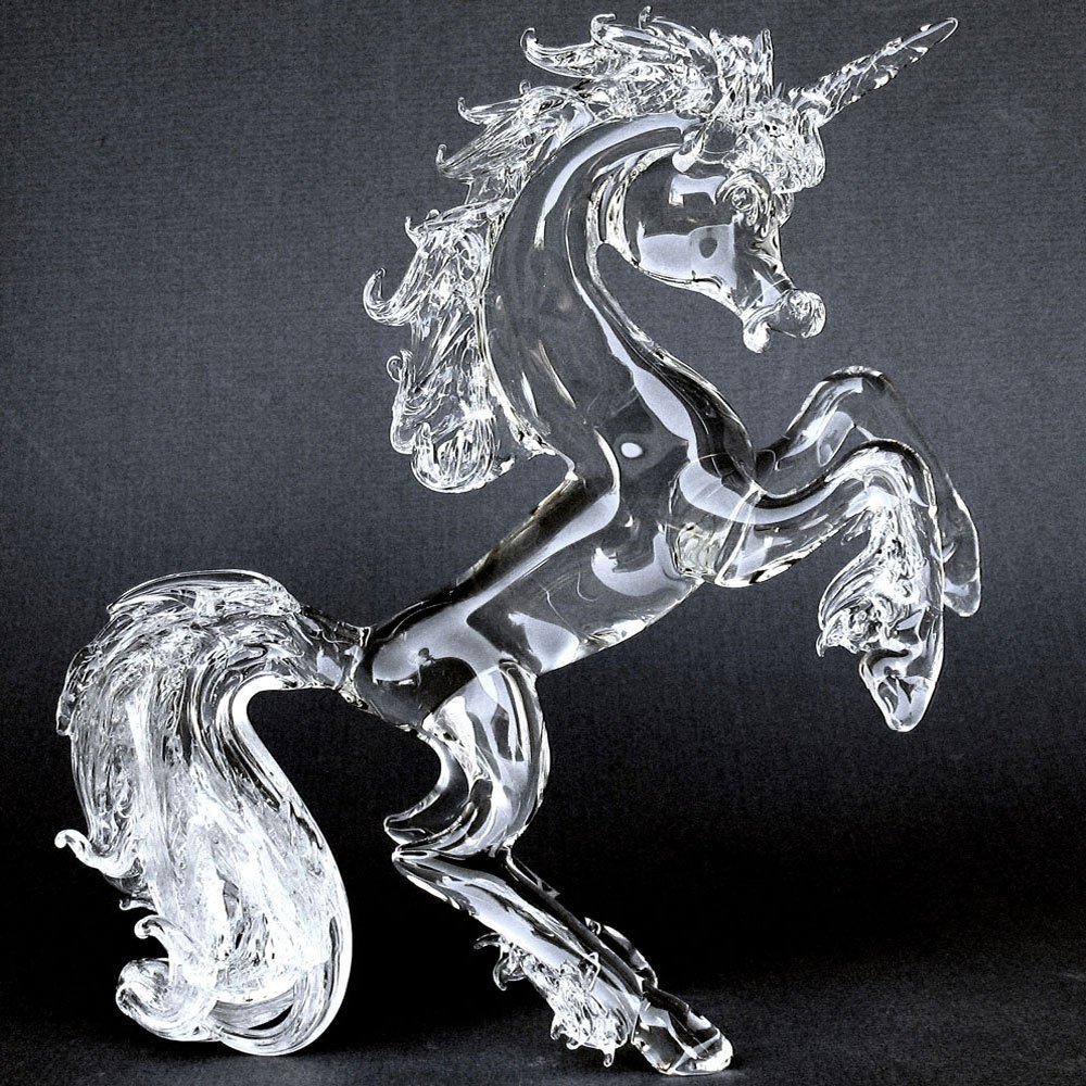 Hand Blown Glass Unicorn Rearing Crystal Figurine - Elegant Home Decor, Unique Gift Idea for Birthday, Wedding & Christmas - Perfect for Shelf Display, Office Desk & Collectible Showcase