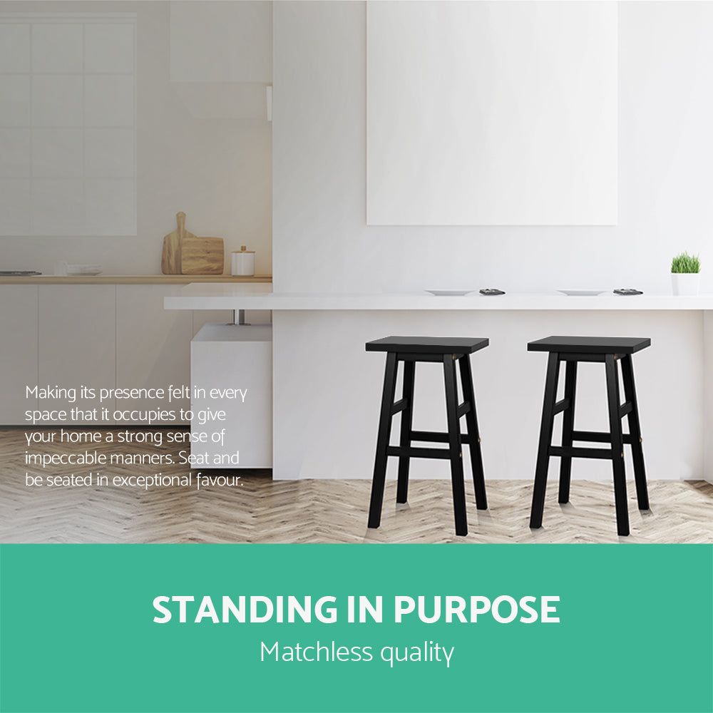 4 Black Wooden Bar Stools - Kitchen Counter Height Stools with Back Support for Dining Room, Breakfast Nook & Home Bar Decor