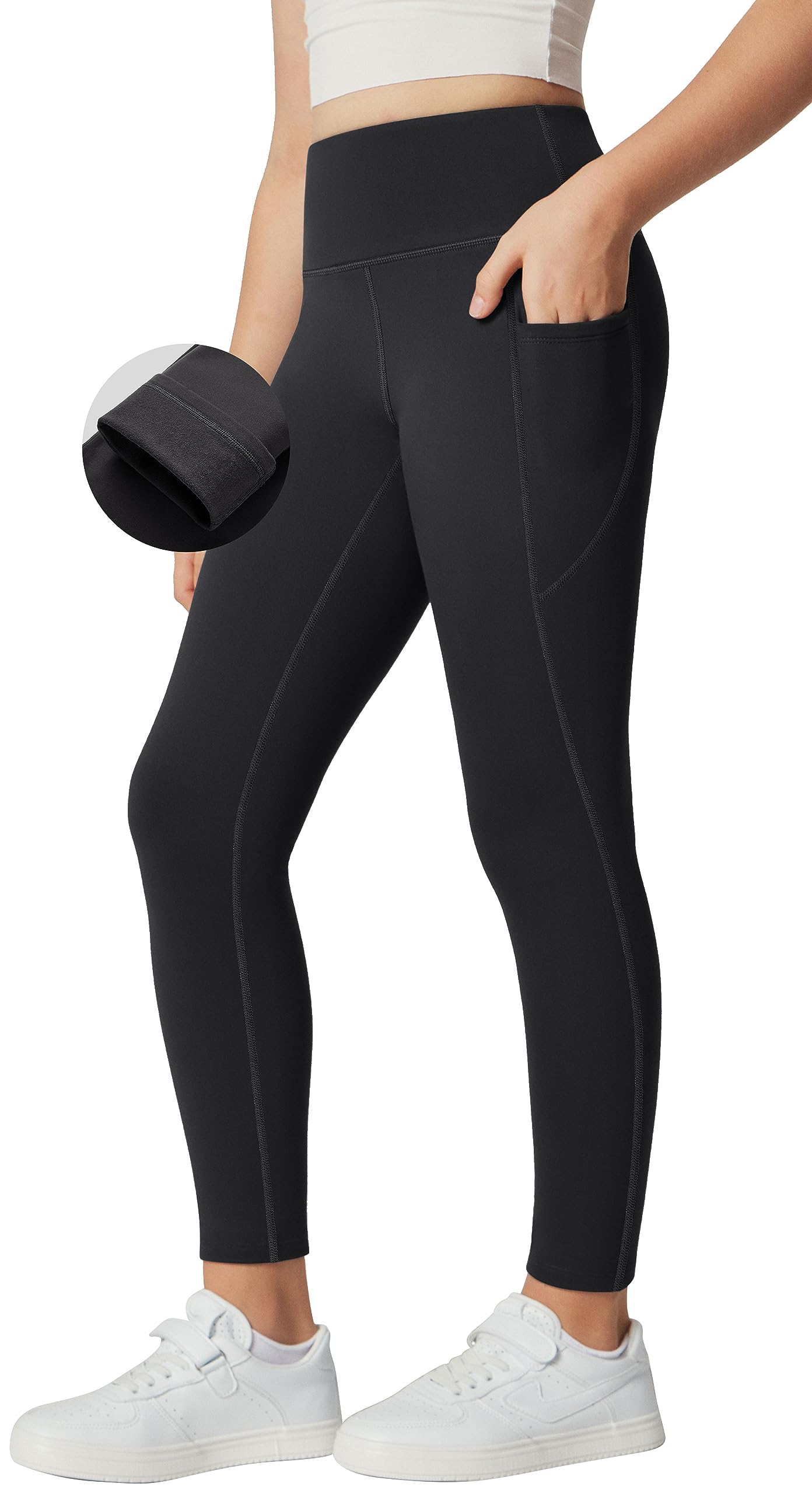IUGA Girls Fleece Lined Leggings - High Waisted Yoga Pants with Pockets for Winter, Athletic Warm Leggings for Girls - Perfect for Yoga, Running, School & Casual Wear