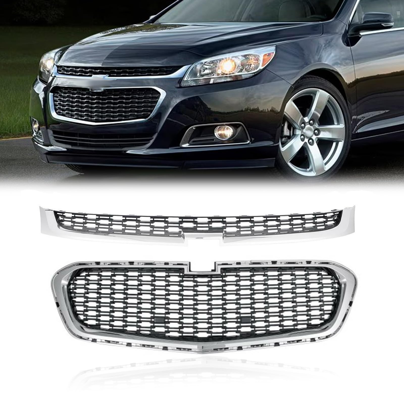 2014-2015 Chevrolet Malibu Front Upper & Center Grill Bumper Grille Replacement - Compatible with GM1200682C & GM1200675C - Durable US Built Car Accessory for Enhanced Vehicle Appearance & Protection