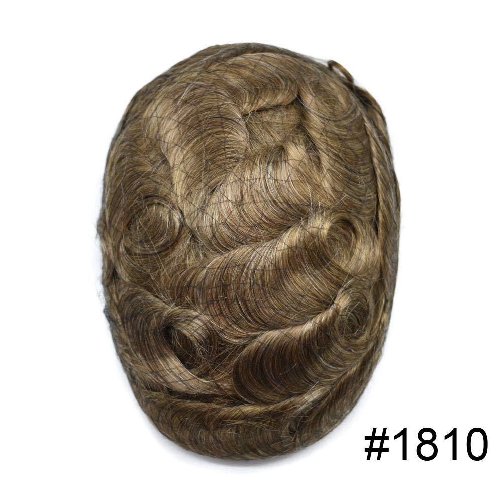 100% European Real Human Hair Toupee for Men - Swiss Lace Front Hair System with Bleached Knots | Medium Blonde +10% Gray | 7x9