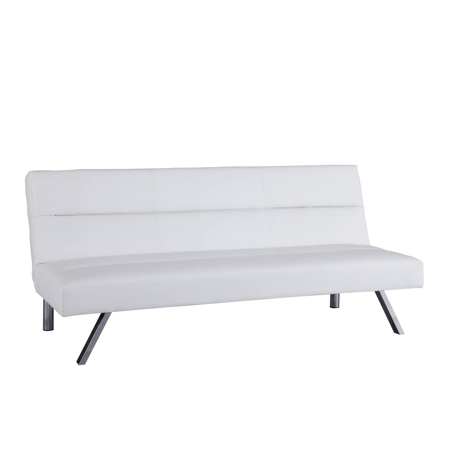 Naomi Home White Faux Leather Futon Sofa Bed - Convertible Pull-Out Couch with Metal Legs, Reclining & Folding Design for Small Spaces - Perfect for Living Rooms, Guest Rooms & Apartments