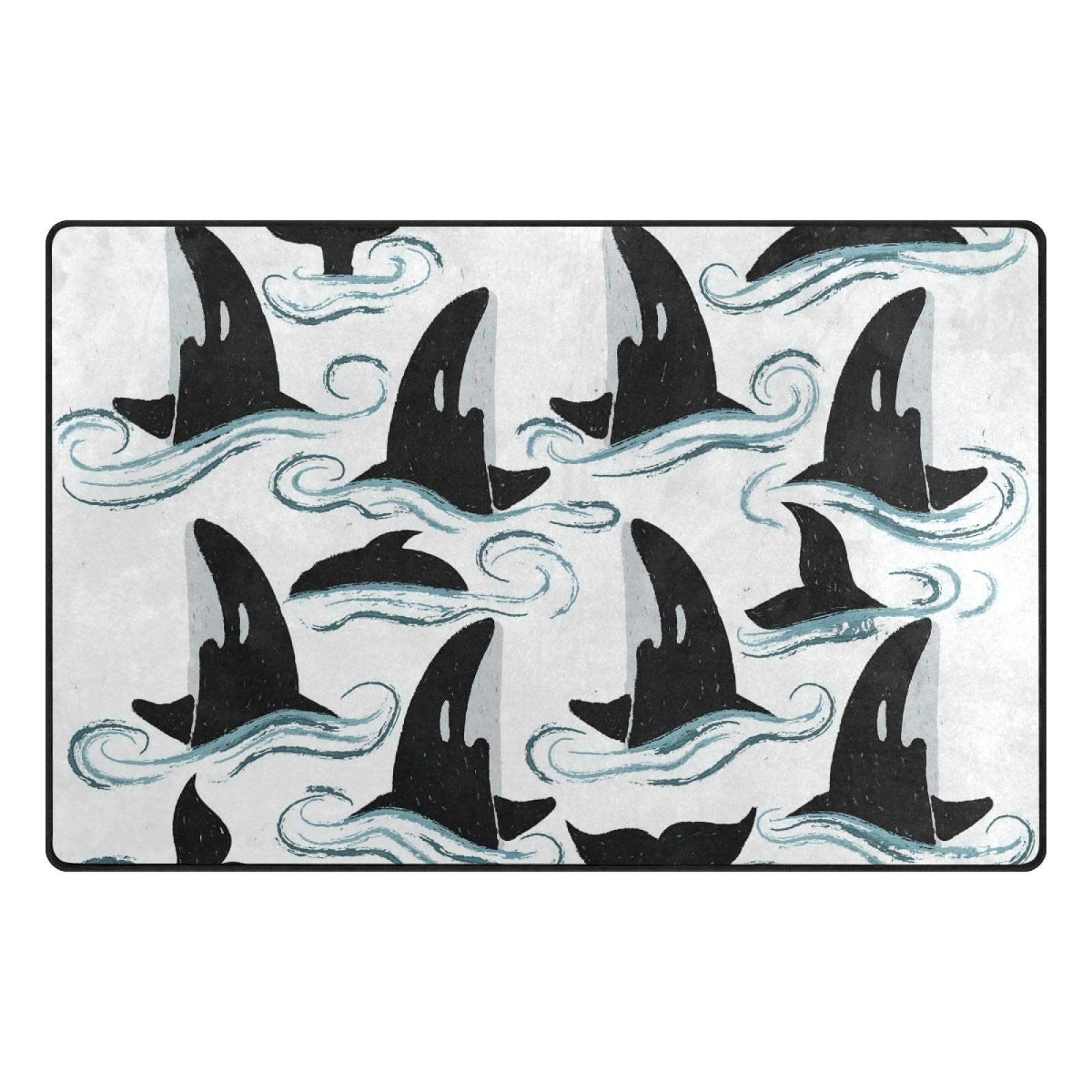 Orcas Killer Whales Non-Slip Area Rug 23.6x15.7 Inch - Waterproof Entry Door Mat for Indoor/Outdoor Use - Bathroom, Dorm, Living Room Decor - Perfect for Beach House, Kids Room & Coastal Home Decor