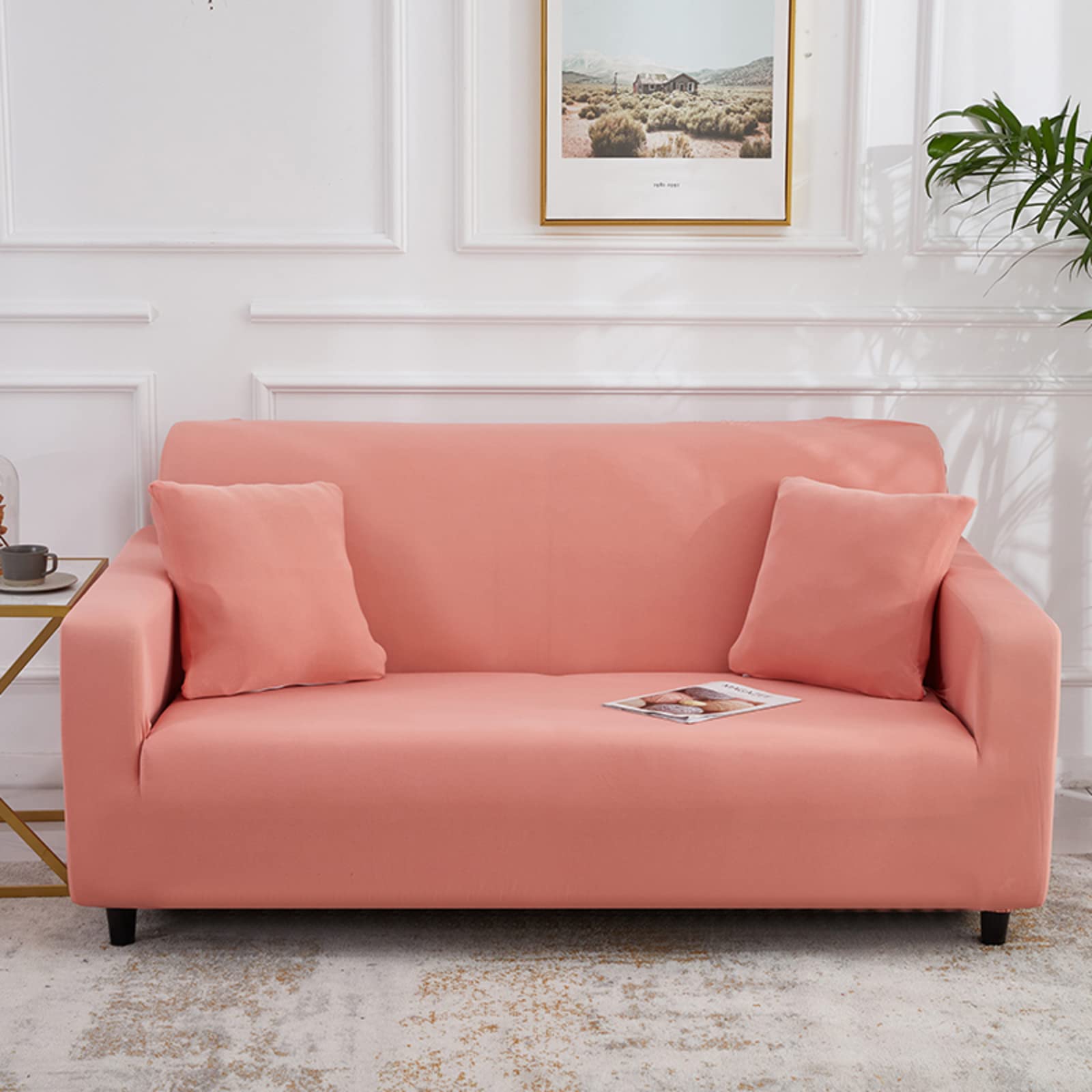 Washable Sofa Slipcover - Comfortable Solid Color Furniture Protector for Pets & Kids - XXL 5-Seater Couch Cover with Ties - Perfect for Living Room, Home Decor & Indoor Use
