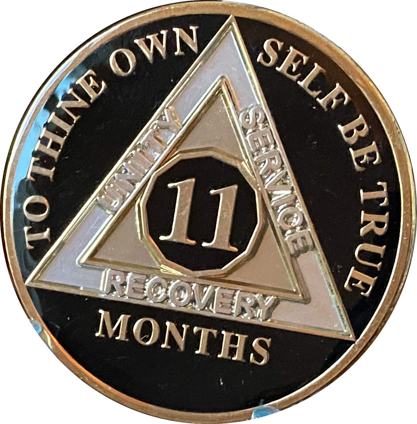 11 Month AA Medallion Glossy Classic Black Sobriety Chip - Recovery Token for AA Meetings, Sobriety Milestones & Addiction Support Groups
