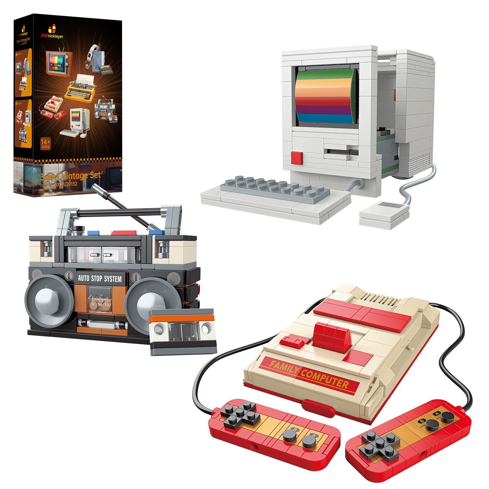 JMBricklayer 552-Piece Vintage Retro Game Console Building Set - DIY Computer Radio Collectible Model Kit for Adults, 80s Nostalgic Gifts for Gamers & Retro Lovers - Unique Home Decor for Gaming Rooms & Man Caves