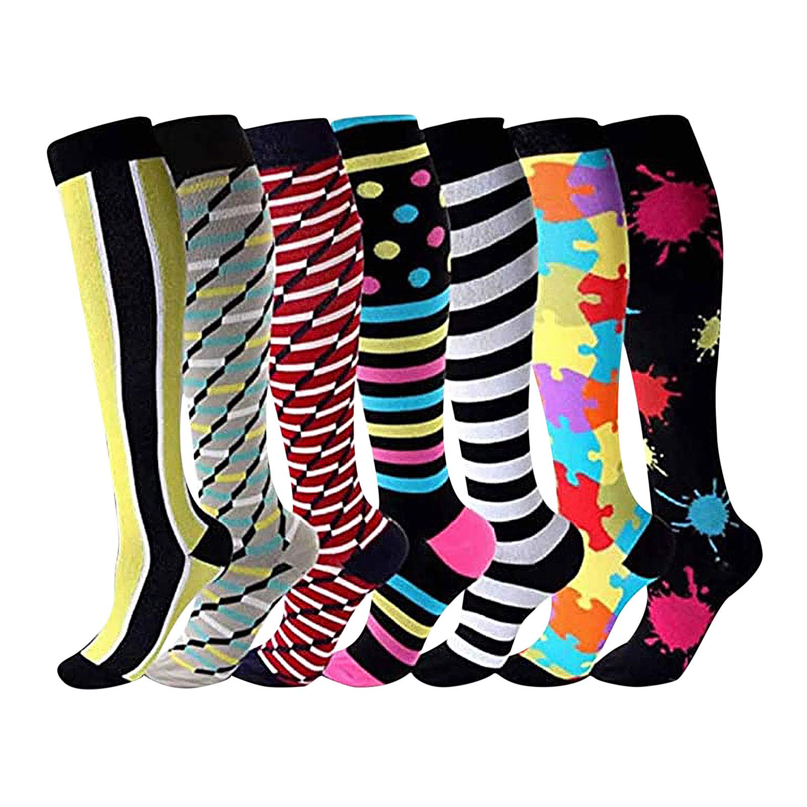 Unisex Compression Socks for Sports & Dress - 7 Pairs Calf Support Stockings (Multicolor, L-XL) - Ideal for Running, Yoga, Travel & Work