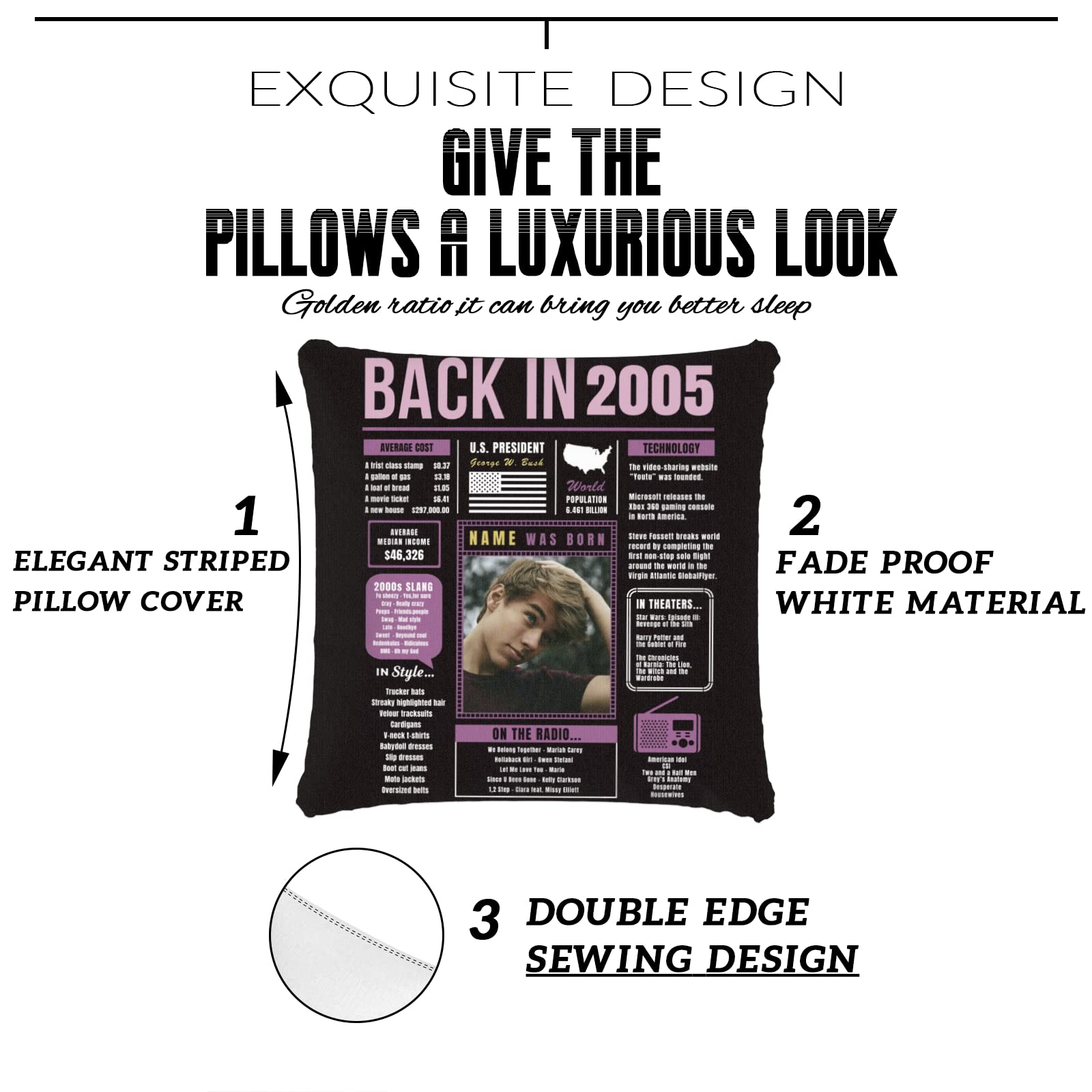 Purple 19th Birthday Throw Pillow - Custom 2005 Birthday Decorations for Girls & Boys, Soft Pillowcase Gift for Men & Women - Perfect for Sofa Decor, Birthday Parties & Teen Room Decorations