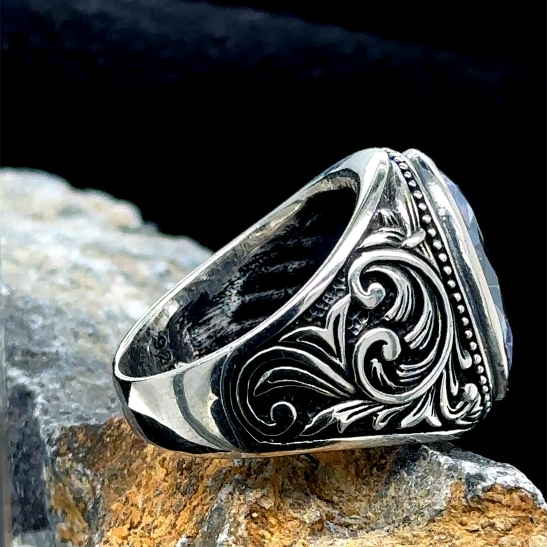 925K Sterling Silver Men's CZ Zircon Diamond Ring - Ottoman Style Unique Jewelry for Men - Perfect Father's Day Gift for Wedding, Anniversary & Special Occasions