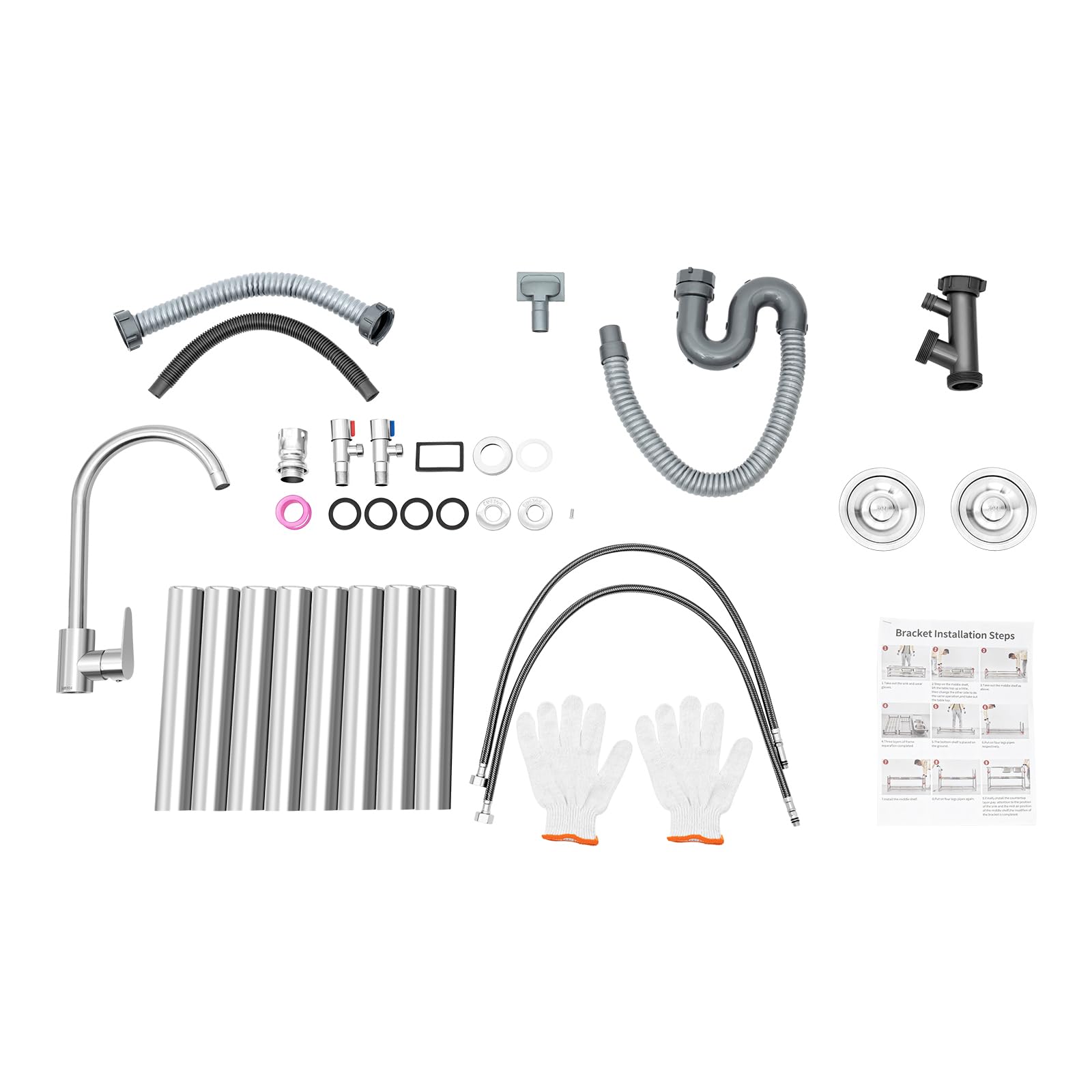 Stainless Steel Double Bowl Commercial Kitchen Sink Set with Faucet & Drainboard - 2 Compartment Utility Sink for Restaurant, Food Prep & Hand Washing - Includes Workbench & Storage Shelves for Organized Workspace