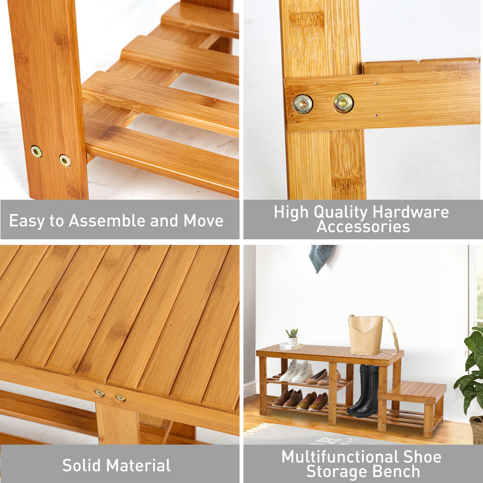 3-Tier Bamboo Shoe Rack Bench with Storage - 45.5 Inch Entryway Organizer for Hallway, Bathroom & Entrance | Space-Saving Shoe Storage Solution for Small Apartments & Closet Organization
