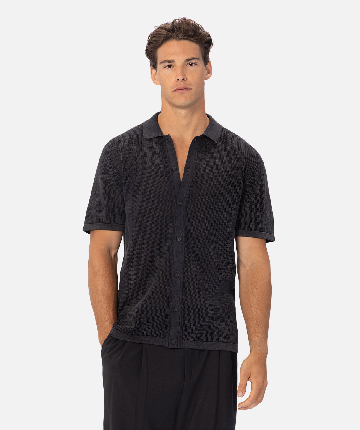 Nanterre Short Sleeve Shirt for Men - Washed Black Cotton Casual Shirt - Perfect for Summer Outfits, Beach Wear & Casual Office Style