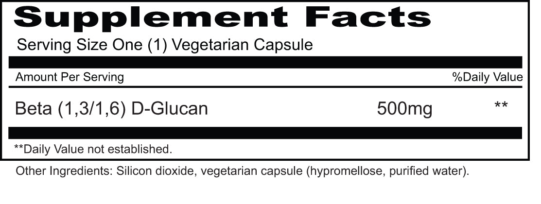 Beta Glucan 500mg - 100 Vegetarian Capsules - Immune Support Supplement - Natural Polysaccharide Compound for Immune System Boost - Perfect for Cold & Flu Season Defense