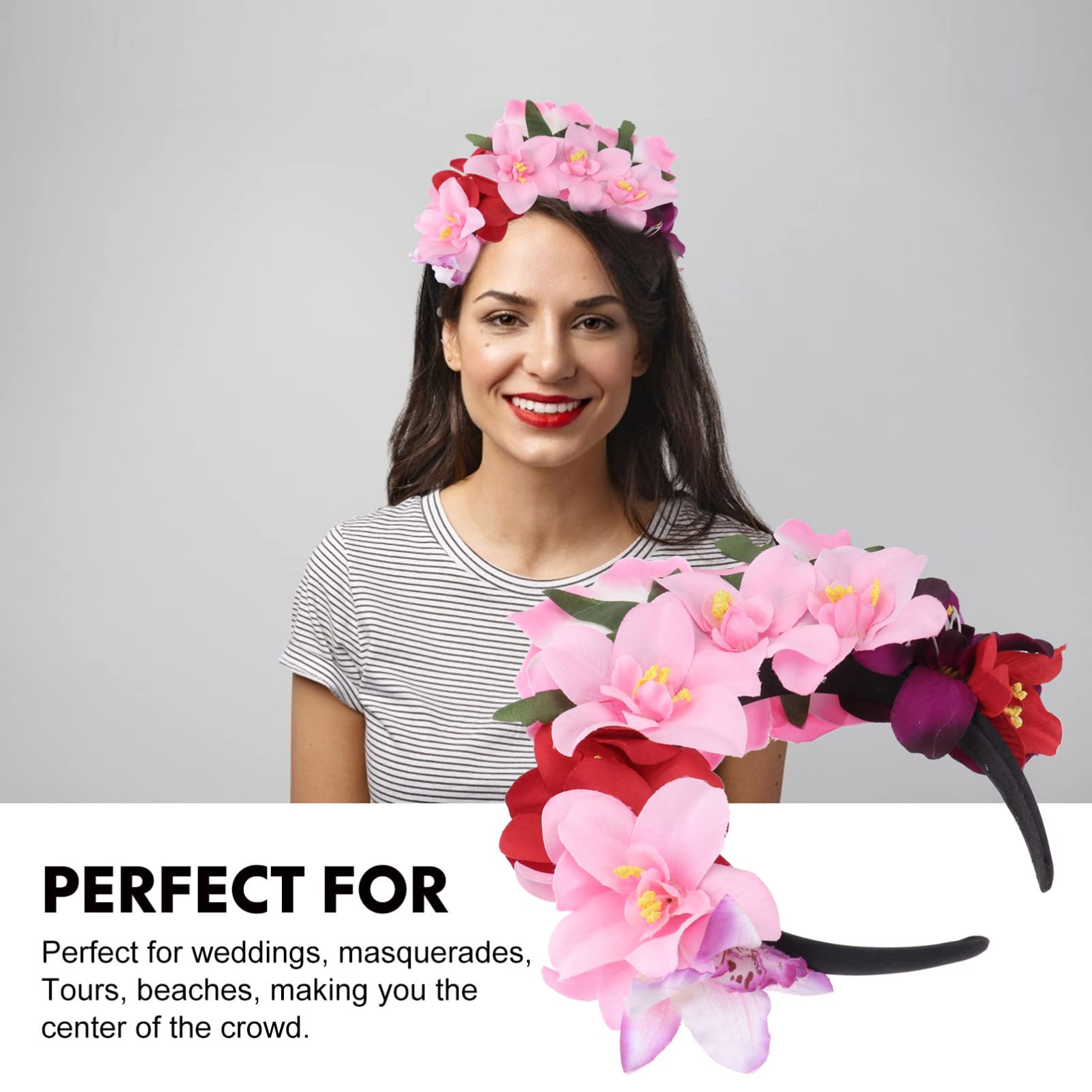 Minkissy Mexican Day of the Dead Headband - Floral Rose Crown for Halloween Costume, Dia de los Muertos Party, Cosplay & Festival Accessories (Pink) - Perfect for Themed Events, Photo Shoots and Cultural Celebrations