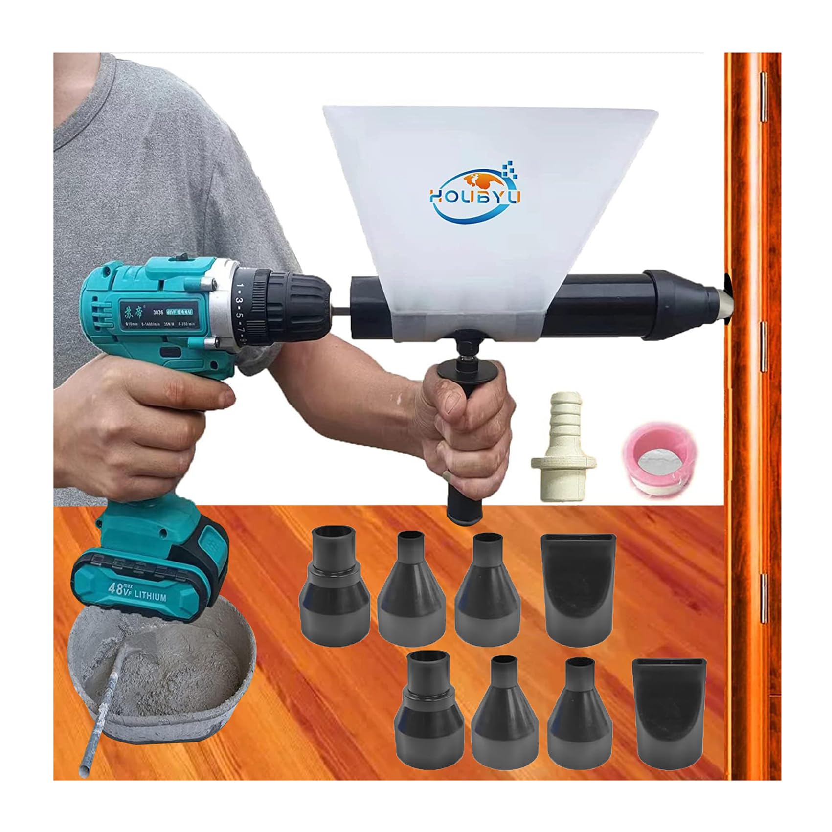 Electric Mortar Grout Gun - Portable Caulking Sprayer with 5 Nozzles for Tile, Brick & Concrete Repair (No Electric Drill Needed) - Perfect for DIY Home Renovation & Construction Projects