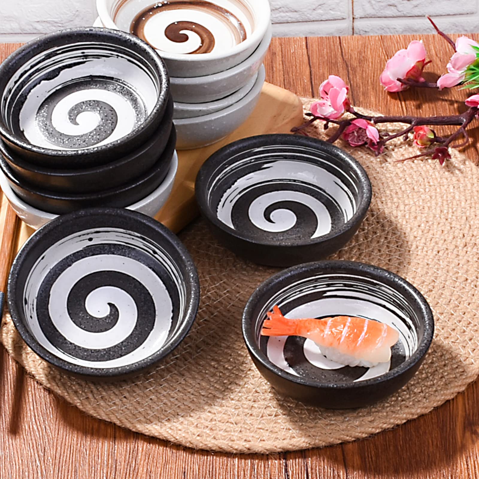 Premium Japanese Porcelain Side Dish Bowls - 3.7 Inch Ceramic Dipping Sauce Bowls Set of 6 (Black) - Perfect for Sushi, Appetizers, Seasoning, and Party Serving - Elegant Small Dishes for Soy Sauce, Wasabi, and Condiments