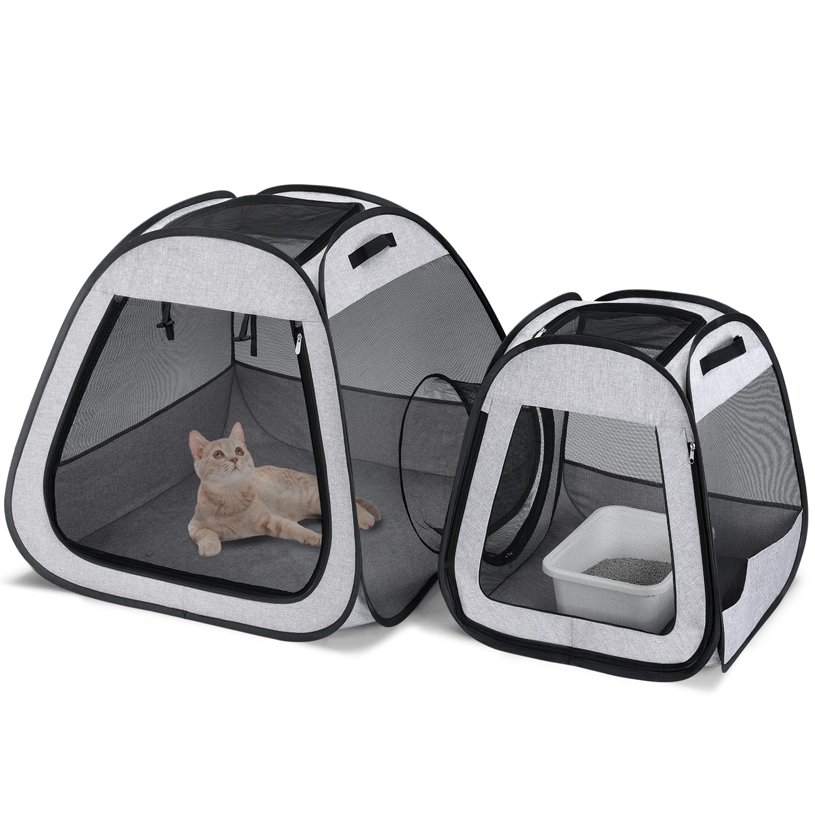 Portable Pet Playpen for Cats & Dogs - Indoor & Outdoor Cat Enclosure, Pop-Up Cage for Kittens, Puppies & Small Animals - Travel & Camping Essential (Gray) | Perfect for Home, Yard, Camping & Road Trips