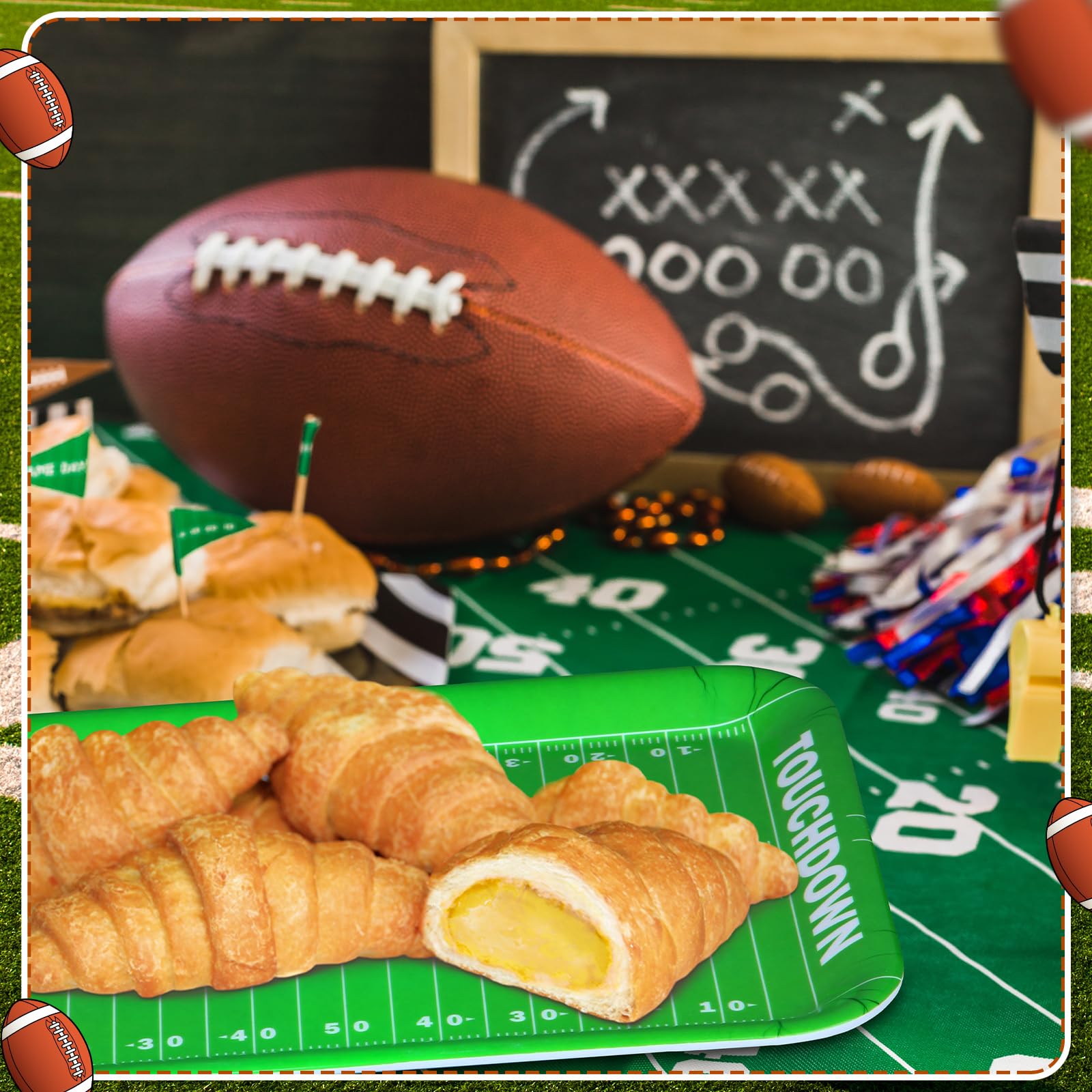Zubebe 3-Pack 13x10 Inch Football Serving Trays & Platters - Reusable Football Party Decor for Snacks, Cookies, Desserts | Perfect for Super Bowl, Tailgating, Game Day & Sports Themed Events