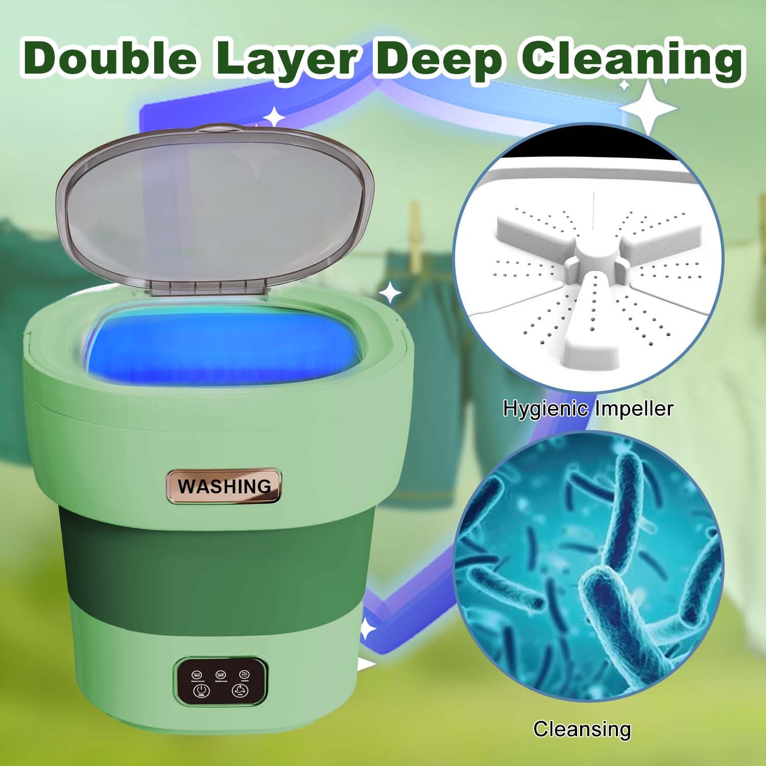 Mini Portable Washing Machine 18L 60W with Spin Dryer - Foldable Compact Washer for Travel, Camping, RV, Dorm & Small Apartments | Green Energy Saving Laundry Solution | Perfect for Outdoor Adventures, Tiny Homes & Off-Grid Living [2024 Clean S+]
