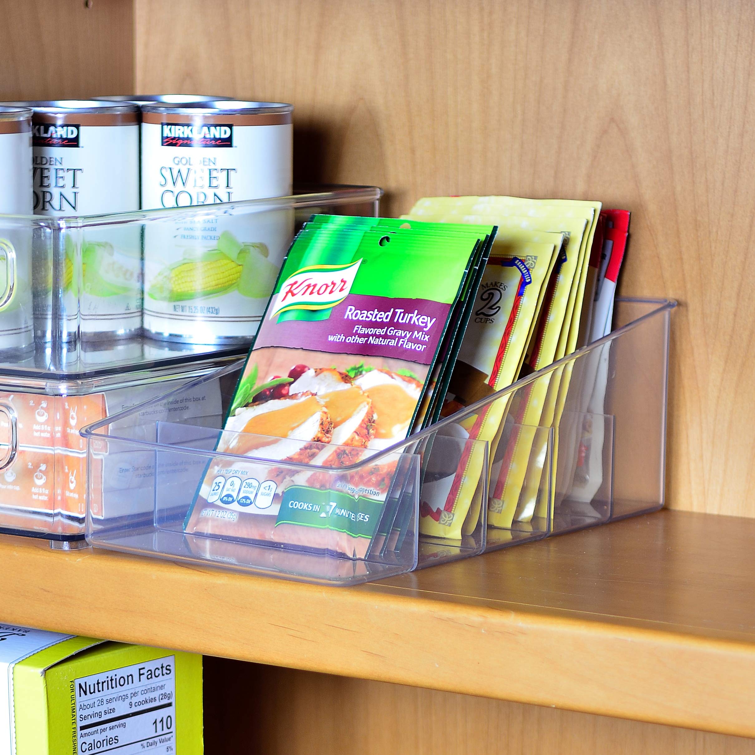 Youngever Clear Plastic Food Storage Organizer with 5 Divided Sections - Pantry Organizer for Snacks, Soups & Seasoning Packets - Kitchen, Refrigerator & Cabinet Storage Solution (Perfect for Meal Prep & Space Saving)
