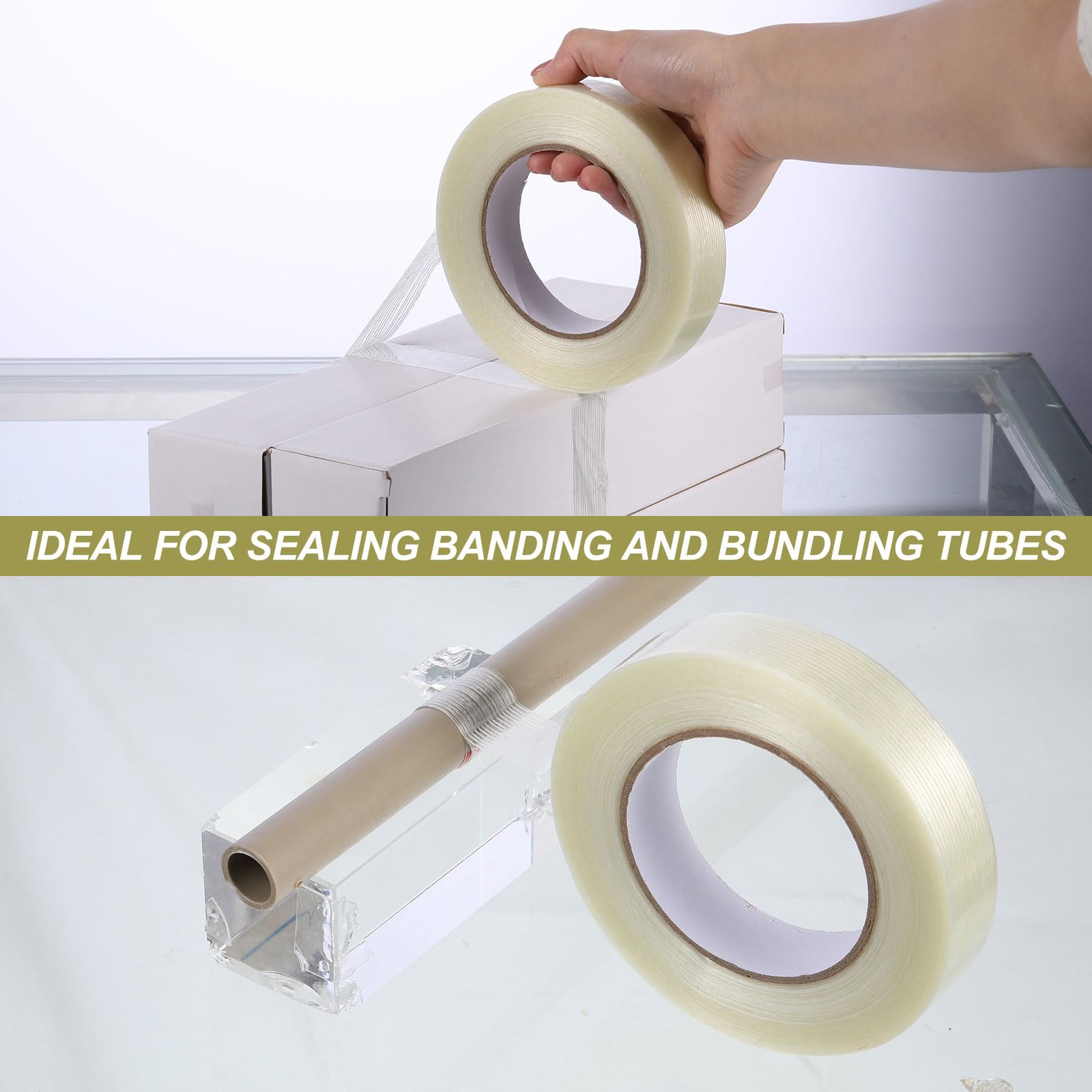 Treela 40 Rolls 1 Inch x 60 Yards Heavy Duty Fiberglass Strapping Tape - 5.5 Mil Transparent Packing Tape for Shipping, Sealing & Binding | Secure Packages, Bundle Items, Fix Broken Objects - Durable Reinforced Packing Solution for Home & Office Use
