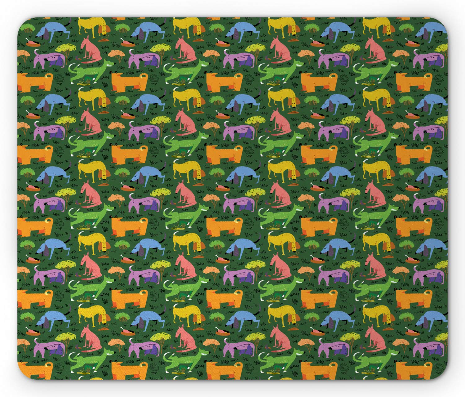 Ambesonne Cartoon Animal Mouse Pad - Non-Slip Rubber Base, Standard Size Rectangle Pet Mousepad in Hunter Green & Multicolor for Office & Gaming Desk Accessories