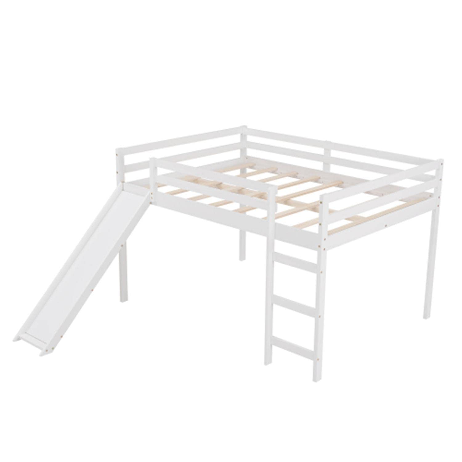 Full Size Wood Loft Bed with Slide & Ladder - Sturdy Twin XL Bunk Bed with Full-Length Safety Guardrail & Spacious Underbed Storage - Perfect Kids Bedroom Furniture for Boys & Girls - Ideal for Small Spaces, Dorm Rooms & Play Areas