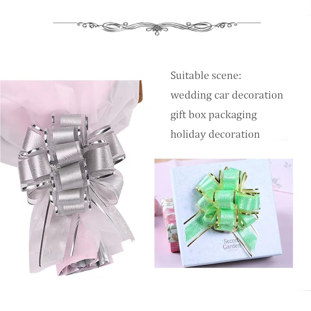 6-Piece Silver Pull Bow Gift Wrapping Ribbons - 6 Inch Wedding Present Bows for Packages, Gift Baskets, Christmas Decorations, Bridal Showers & Party Supplies (Perfect for Holiday Gifts, Wedding Favors & Festive Decor)