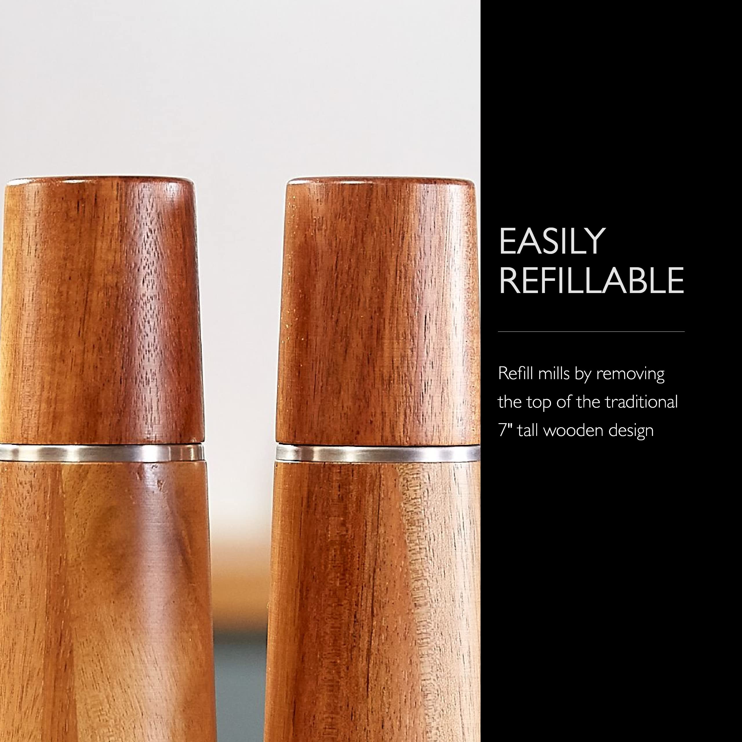 Premium Cole & Mason Marlow Wooden Salt and Pepper Grinder Set - Adjustable Coarseness, Refillable Spice Mill - Natural Acacia Wood - Perfect for Kitchen, Dining Table & Gourmet Cooking