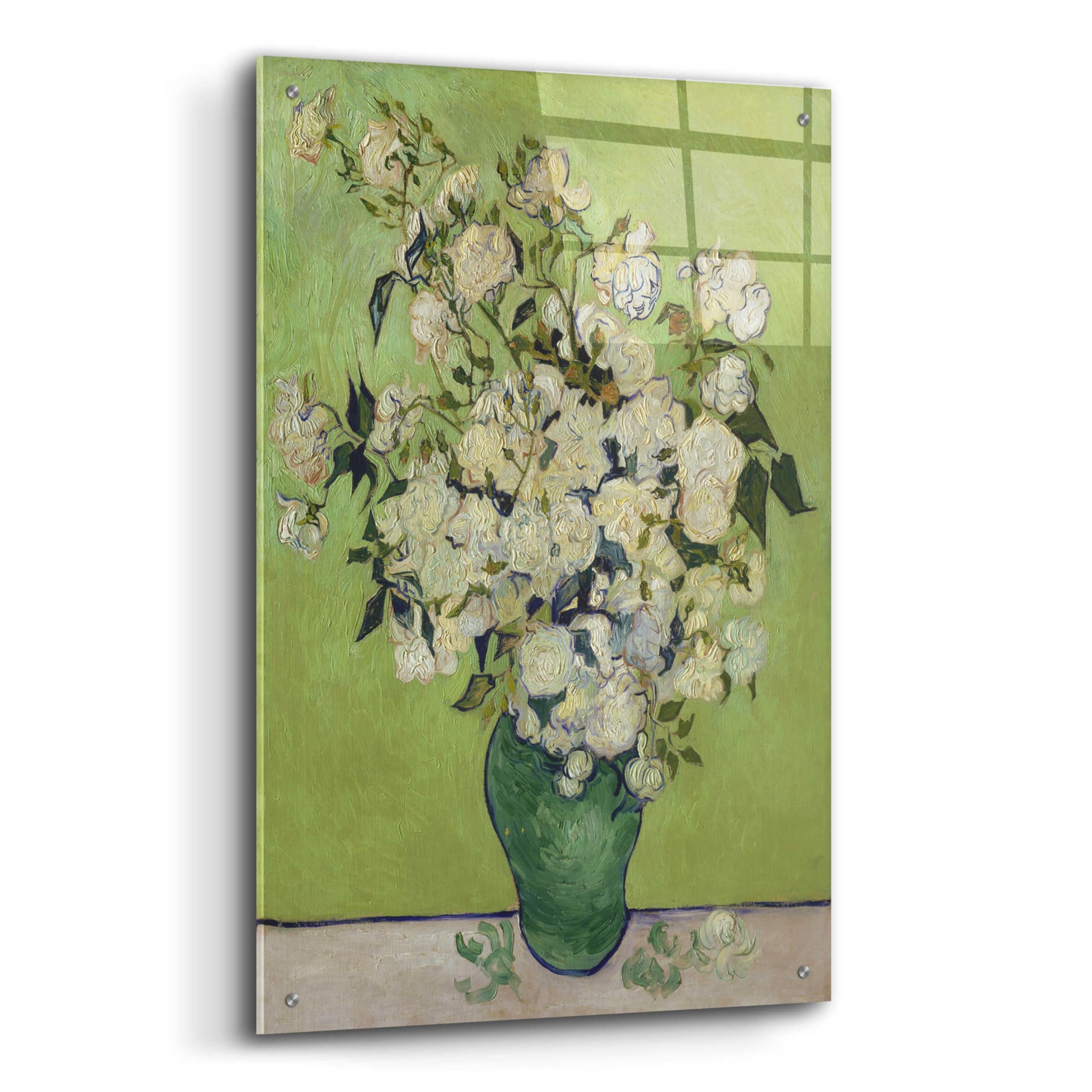 Vincent Van Gogh 'Vase of Roses' Acrylic Glass Wall Art Print - 24x36 Inches - Famous Flower Painting Reproduction for Living Room, Bedroom & Office Decor