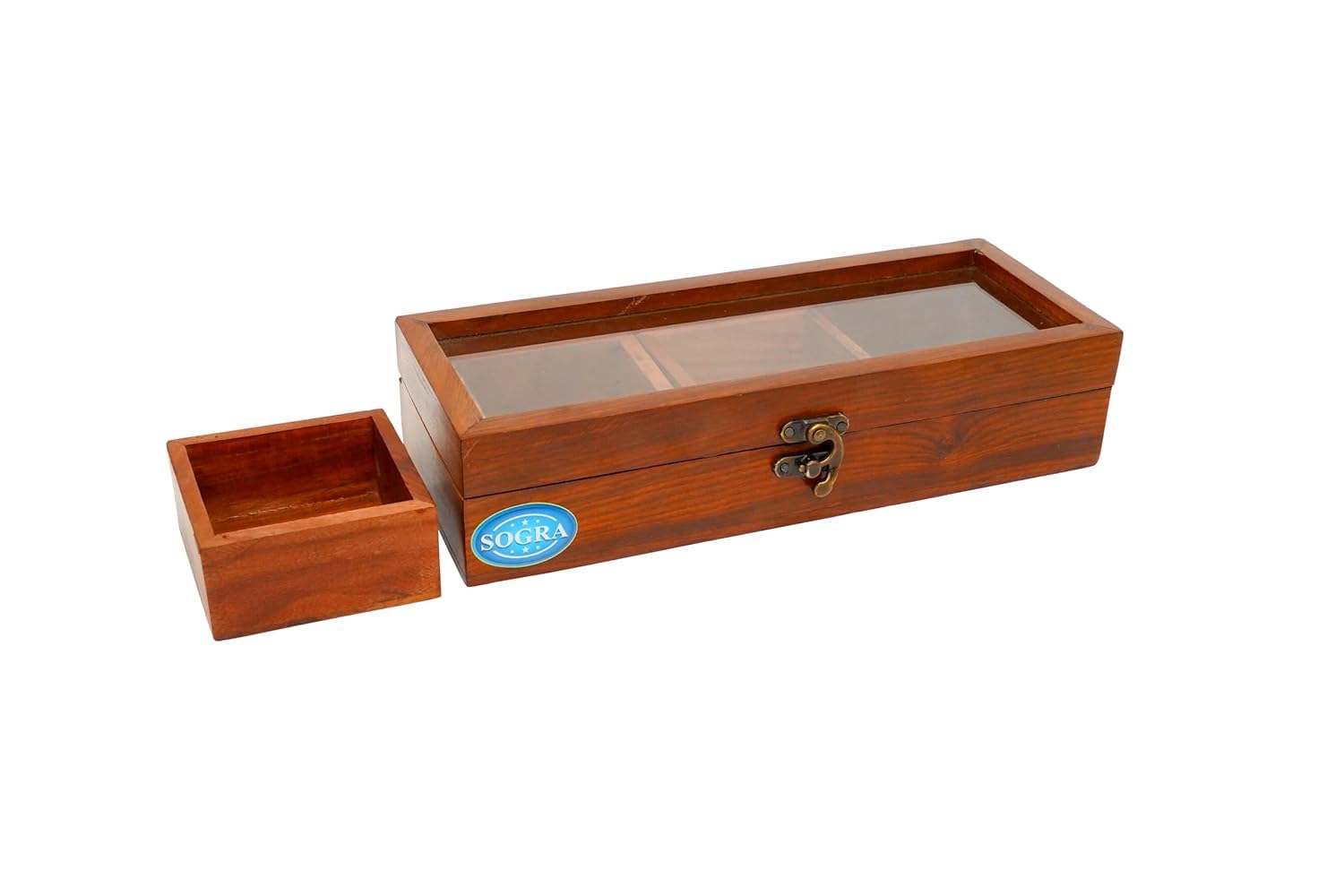 SOGRA 3-Compartment Wooden Storage Box for Nuts, Seeds, Dried Fruits - Organize Snacks, Spices & Kitchen Essentials | Perfect for Pantry, Countertop & Gift Giving