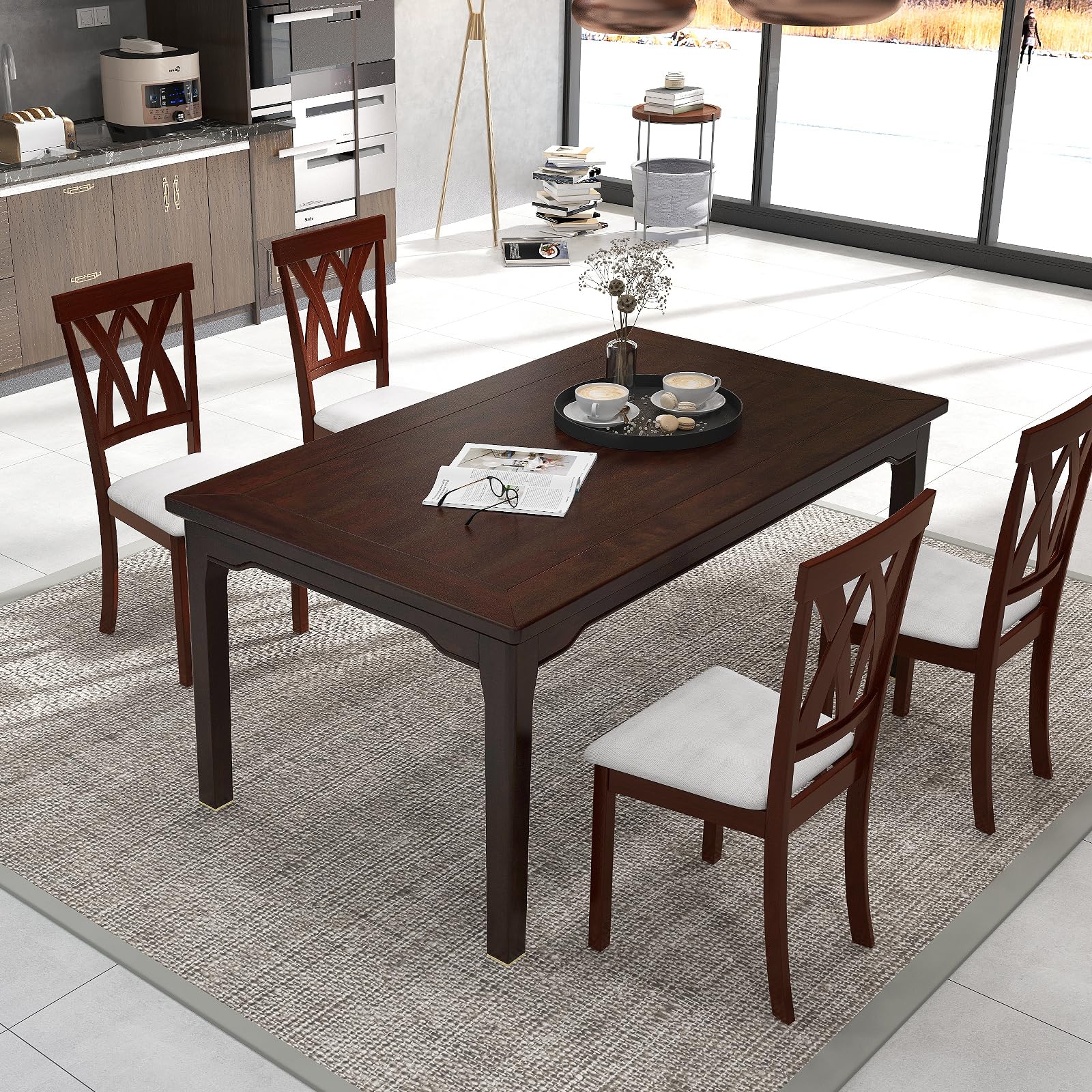 GOFLAME Set of 4 Wooden Dining Chairs - Upholstered Kitchen Side Chairs with Cushioned Seat, Sturdy Rubberwood Frame & Elegant Open Back Design - Perfect for Dining Room, Kitchen, Living Room & Small Spaces