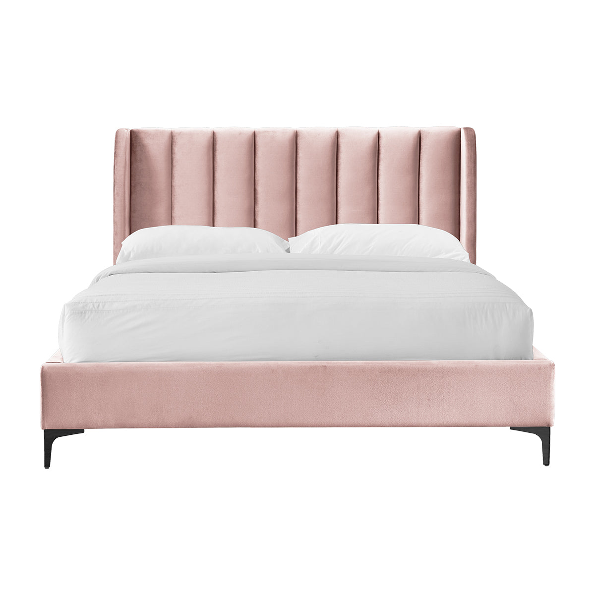 Georgia Velvet Queen Bed - Luxurious Soft Velvet Upholstered Queen Size Bed Frame with Sturdy Wooden Legs | Perfect for Master Bedroom, Guest Room, or Apartment Decor