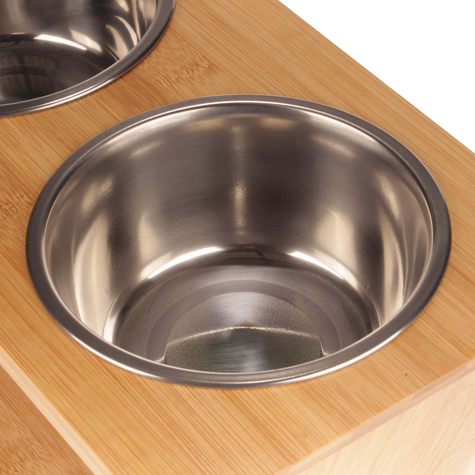 BambooMN Elevated Dog Bowl Feeder Stand - 100% Natural Bamboo with 4 Stainless Steel Bowls for Food & Water - Medium Size for Medium Dogs - Perfect for Indoor & Outdoor Feeding
