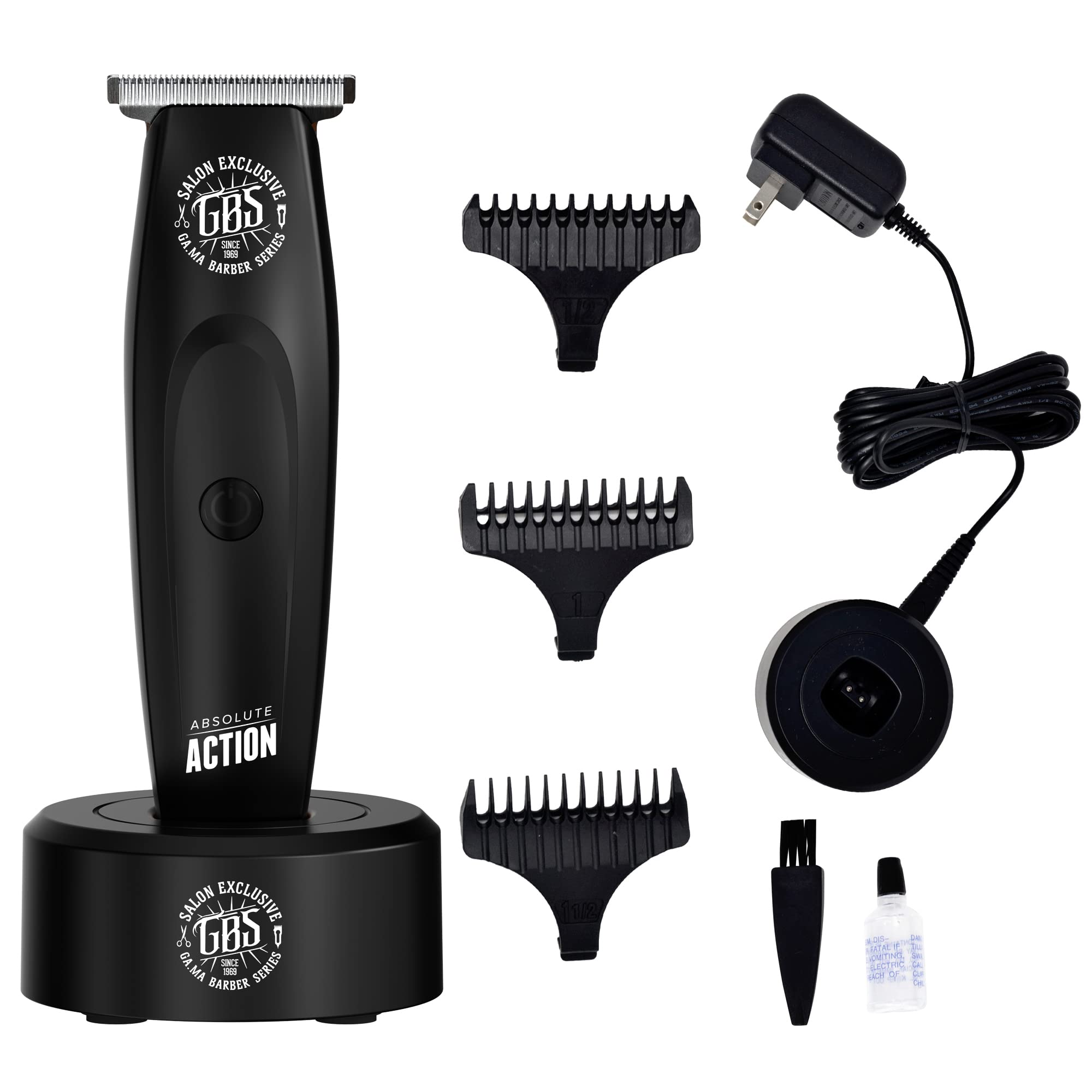 GA.MA ITALY PROFESSIONAL Absolute Action T-Blade Outliner Trimmer - Cordless & Corded Hair Clipper for Barbers & Stylists - Perfect for Fades, Lineups & Beard Trimming