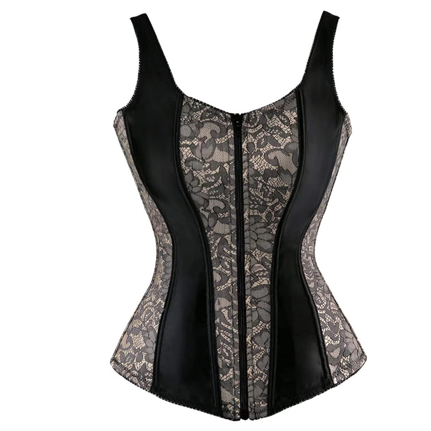 **Women's Gothic Corset Bustier Top with Adjustable Straps & Zipper - Plus Size Black Lace-Up Vest for Burlesque, Cosplay & Evening Wear**