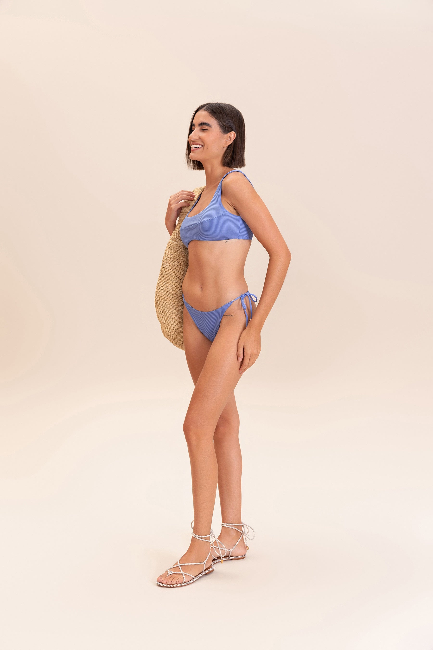 Sexy Glossy Rib Tie Side Bikini Bottom - High Waisted Swimwear for Women, Perfect for Beach Vacation & Pool Party