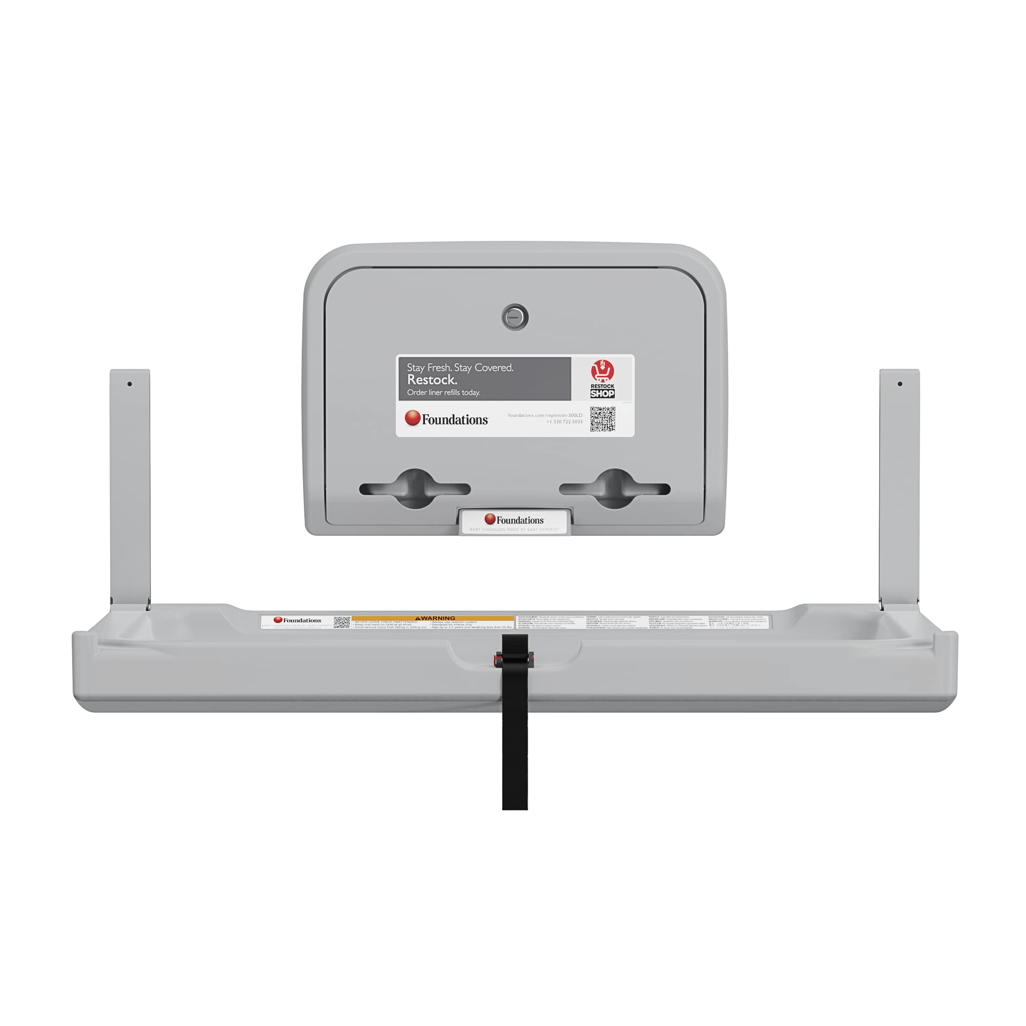 Foundations 300-EHLD-01 Heavy Duty Stainless Steel Wall Mounted Baby Changing Station with Liner Dispenser - Made in USA, Gray | Ideal for Daycares, Restrooms & Public Spaces
