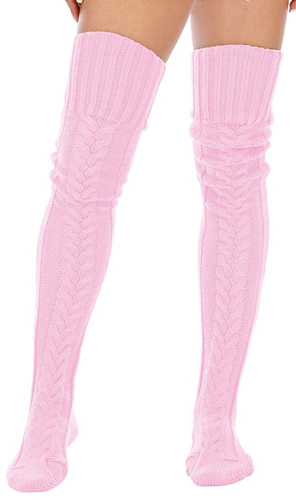 Leoparts Women's Cable Knit Thigh High Boot Socks - Extra Long Over The Knee Winter Stockings & Leg Warmers for Cold Weather & Fashion Outfits