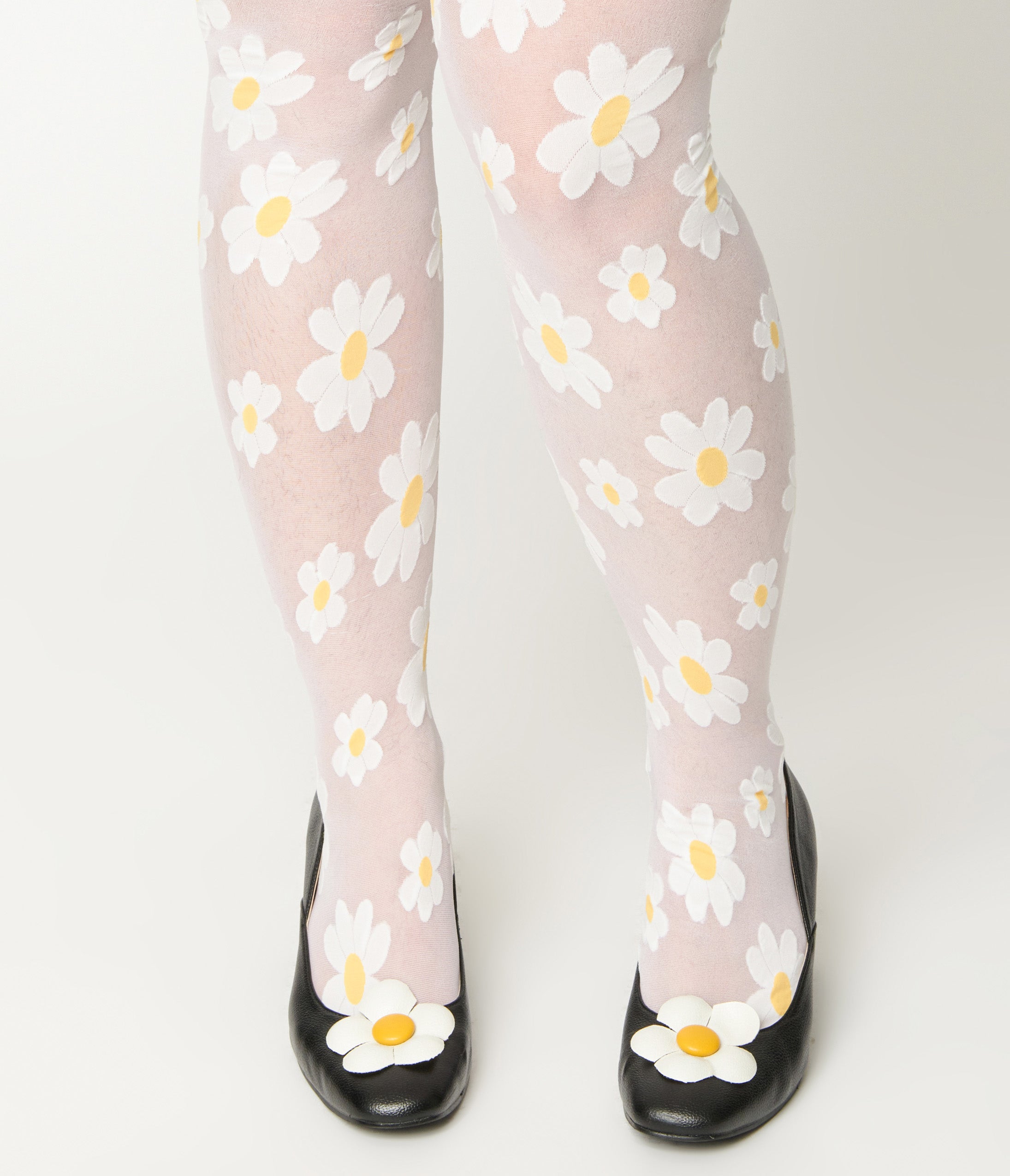 Sheer White Daisy Pattern Tights for Women - Comfortable & Stylish Legwear for Everyday Wear, Parties, and Special Occasions