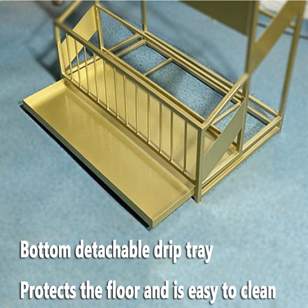 Large Iron Umbrella Stand Holder for 30-50 Umbrellas - Freestanding Hallway Entrance Organizer with Drip Tray, Gold (48x27x58cm) - Perfect for Home, Office, Restaurant & Hotel Entryways