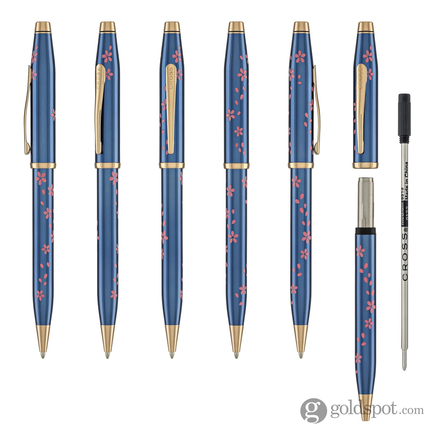 Cross Century II Cherry Blossom Ballpoint Pen - Translucent Blue Lacquer with Polished Rose Gold PVD - Premium Writing Gift for Professionals, Graduates & Collectors - Perfect for Office, Business Meetings & Special Occasions