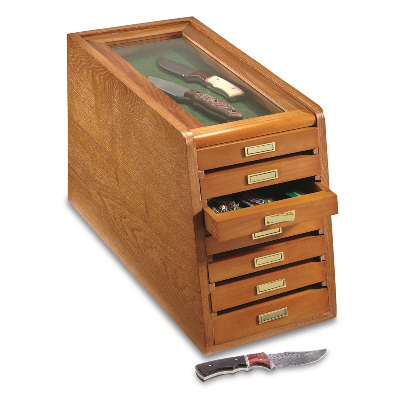 CASTLECREEK 7-Drawer Wooden Collector's Cabinet Display Case - Oak Storage Organizer for Collectibles, Coins, Jewelry & Memorabilia - Perfect for Home, Office or Museum Display