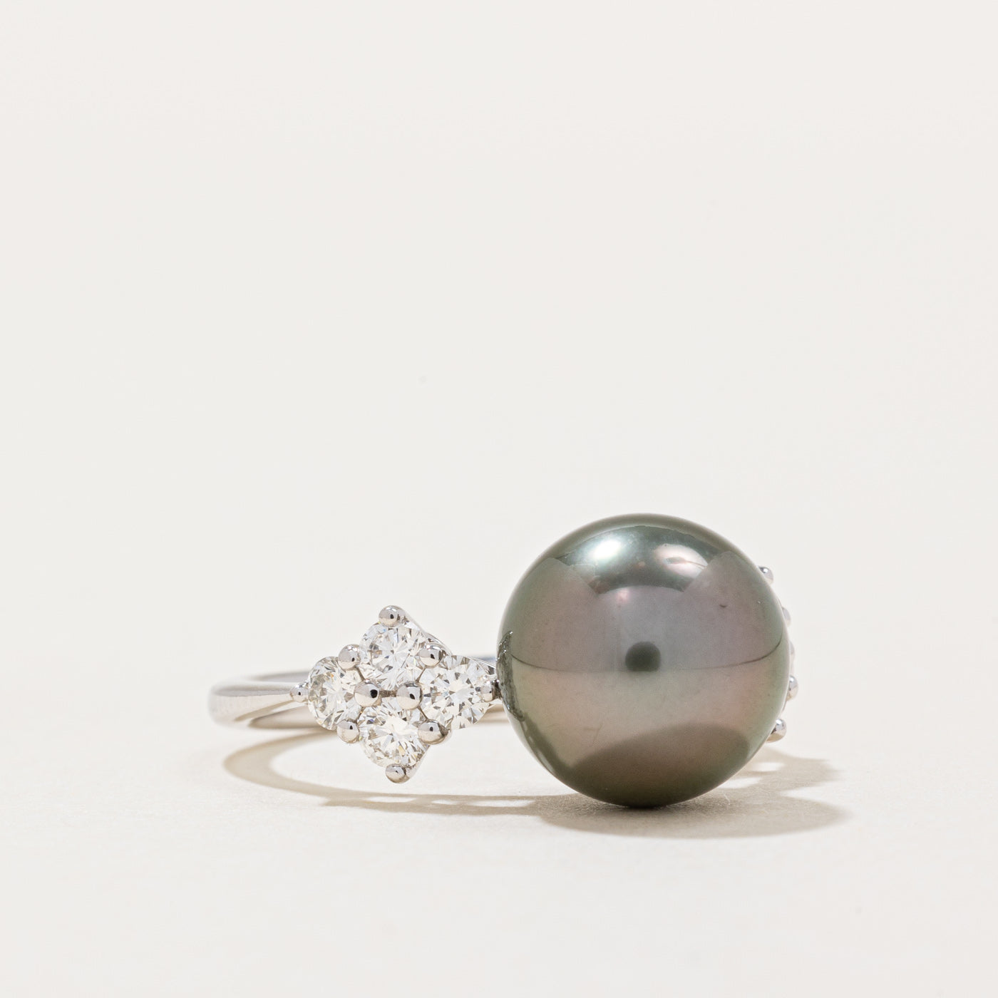 Elegant Mikimoto Tahitian Pearl & Diamond Cocktail Ring - 0.50ctw, Size 6.25 - Perfect for Evening Parties, Weddings & Special Occasions