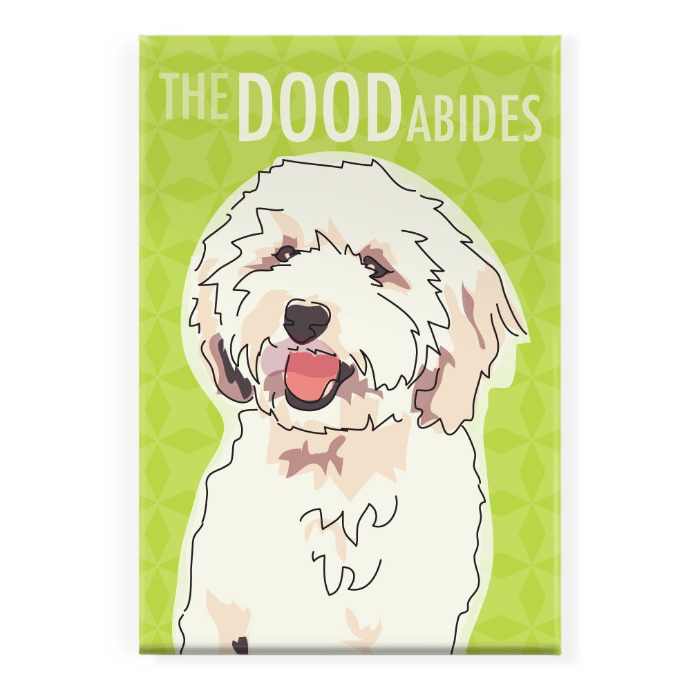 The Dood Abides White Chalk Labradoodle Fridge Magnet - Cute Dog Decor for Kitchen, Office & Gifts - Perfect for Refrigerators, Lockers & Metal Surfaces