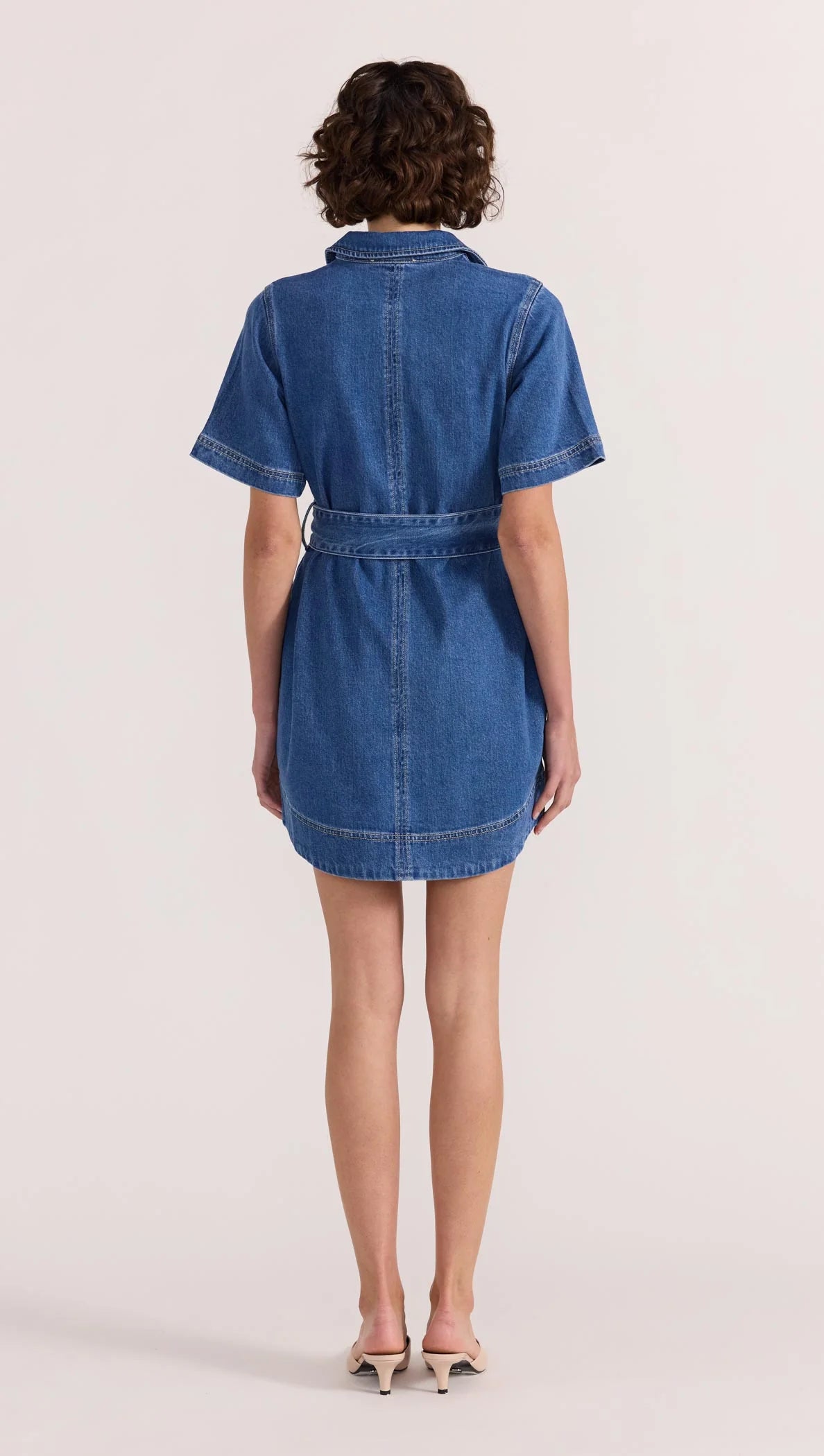 Brooks Women's Mid Blue Denim Short Sleeve Mini Dress - Casual Summer Outfit for Beach, Party & Date Night