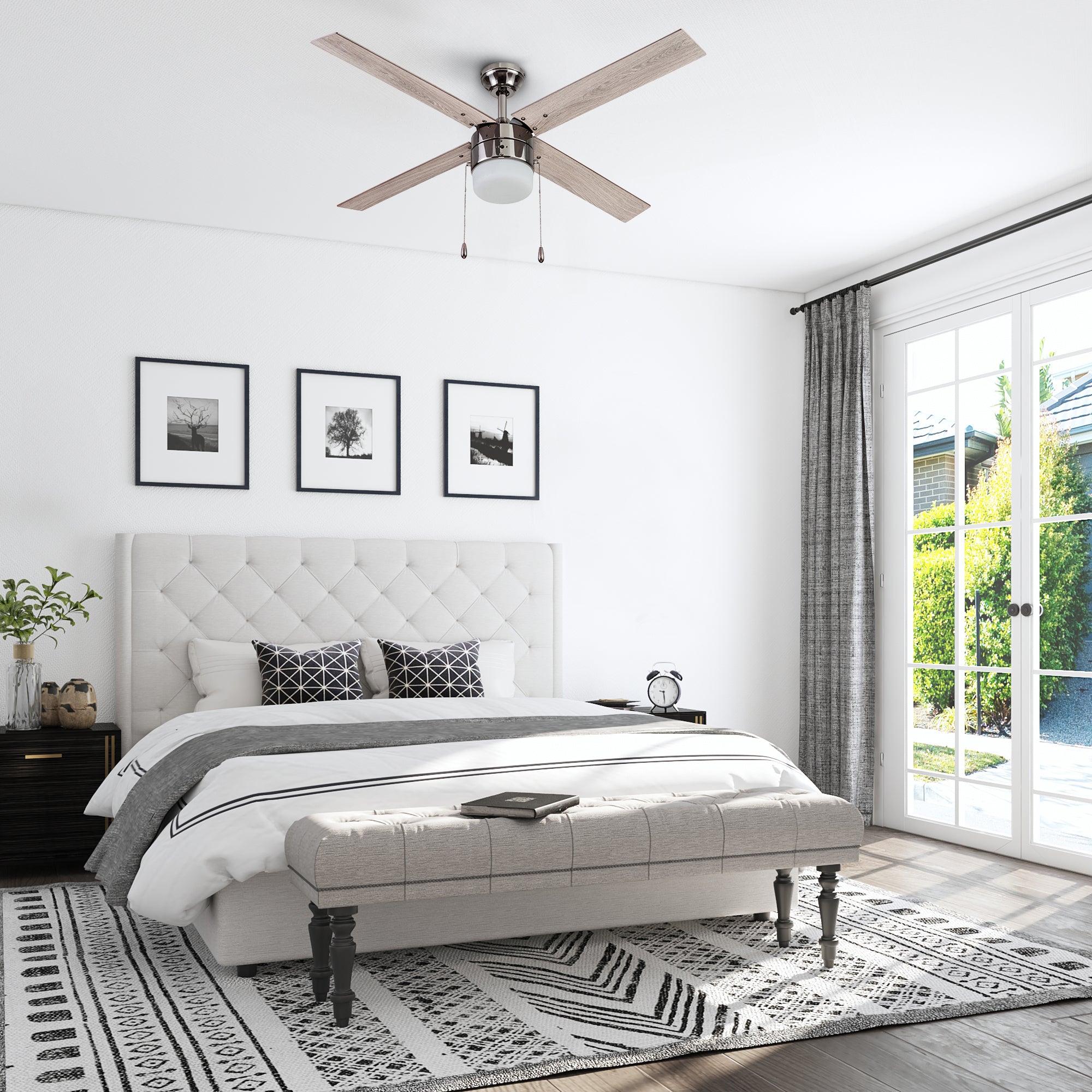 52 Inch Gun Metal Ceiling Fan with Pull Chain - Modern Industrial Style for Living Room, Bedroom, and Office Cooling