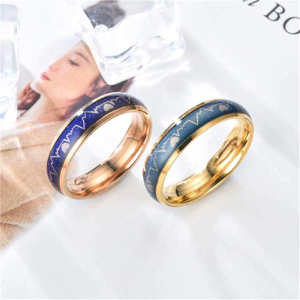 6MM 316L Stainless Steel Heartbeat Pattern Temperature Sensitive Color Changing Wedding Band Mood Ring for Men & Women - Perfect for Couples, Anniversary Gifts, and Unique Fashion Accessories
