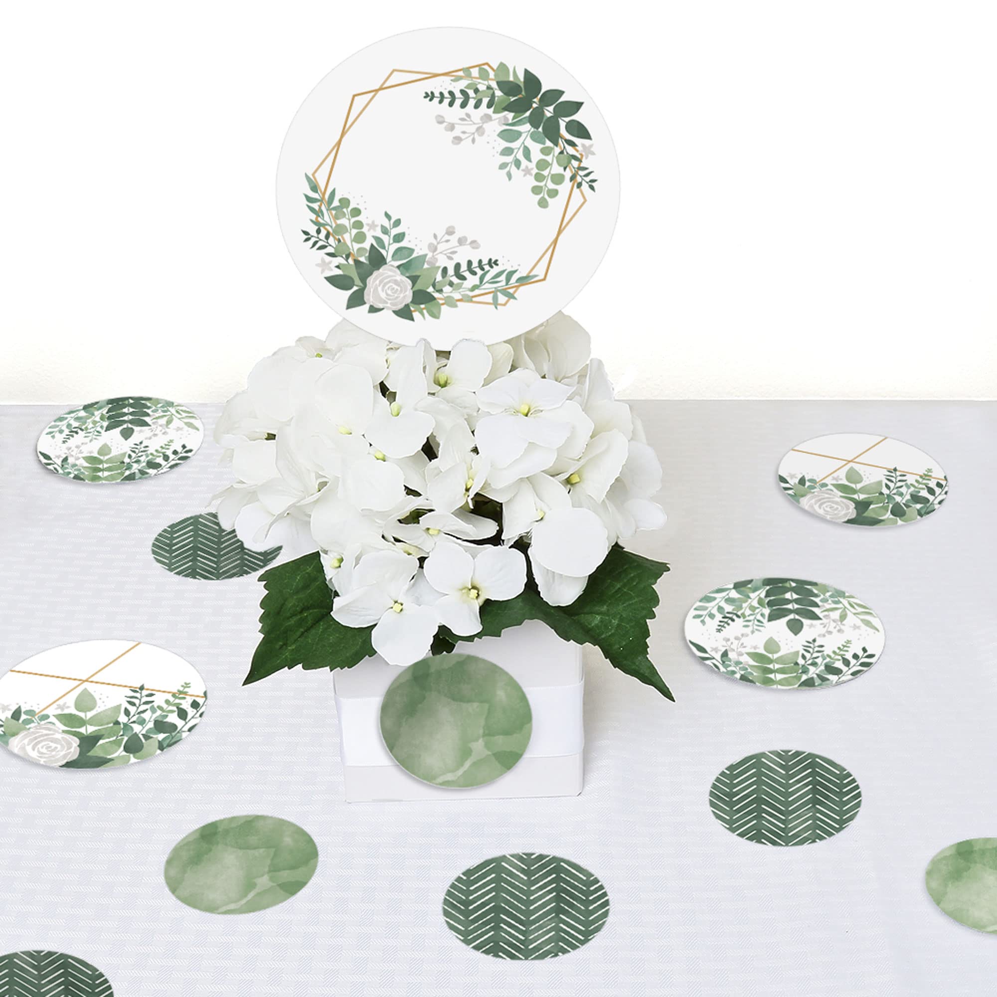 Boho Botanical Greenery Party Giant Circle Confetti - 27 Count Large Eco-Friendly Paper Confetti for Wedding, Baby Shower & Birthday Party Decorations